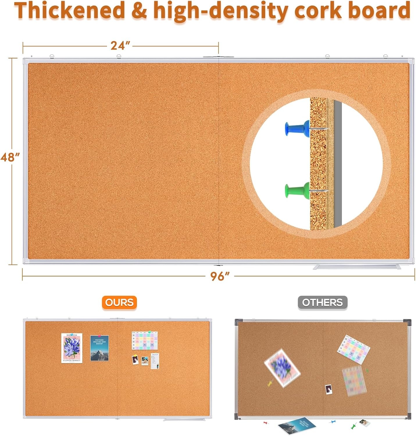 image:imagemaxtek Large Cork Board 48 x 36 in Bulletin Board for Walls 4x 3 Extra Aluminum Framed Corkboard Foldable Wall Mounted Pin Memo Notice Cork Board for Office Home Wall Display96x48 inches Silver