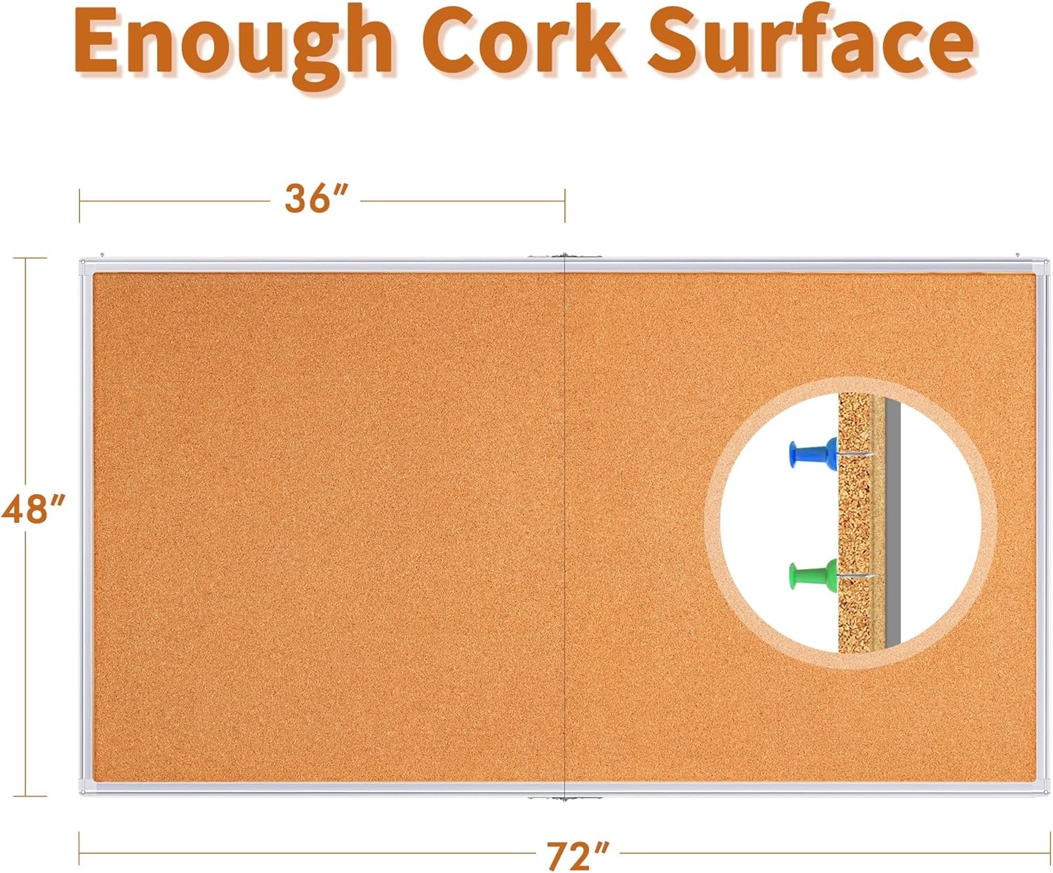 image:imagemaxtek Large Cork Board 48 x 36 in Bulletin Board for Walls 4x 3 Extra Aluminum Framed Corkboard Foldable Wall Mounted Pin Memo Notice Cork Board for Office Home Wall Display72x48 inches Silver