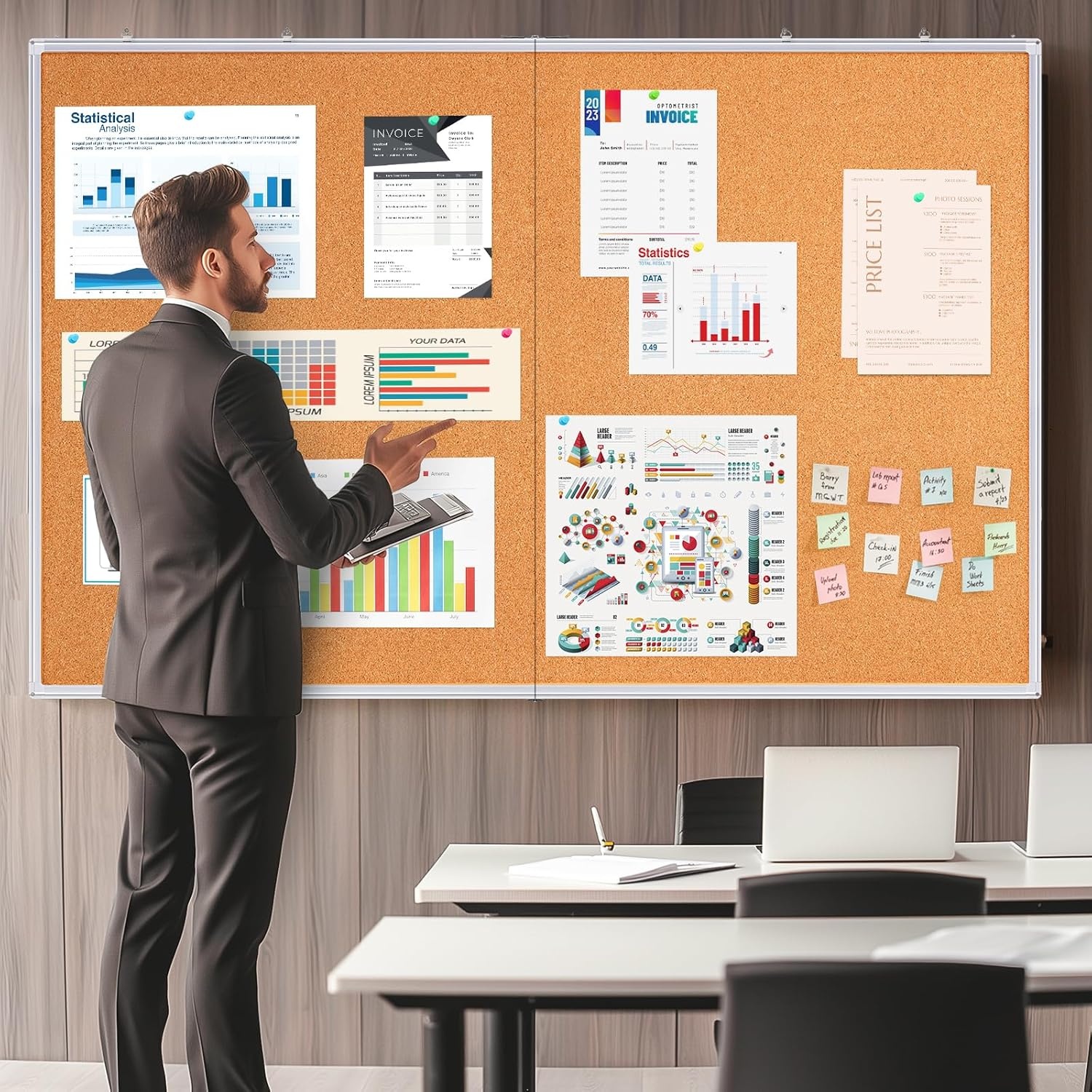 image:imagemaxtek Large Cork Board 48 x 36 in Bulletin Board for Walls 4x 3 Extra Aluminum Framed Corkboard Foldable Wall Mounted Pin Memo Notice Cork Board for Office Home Wall Display48 x 36