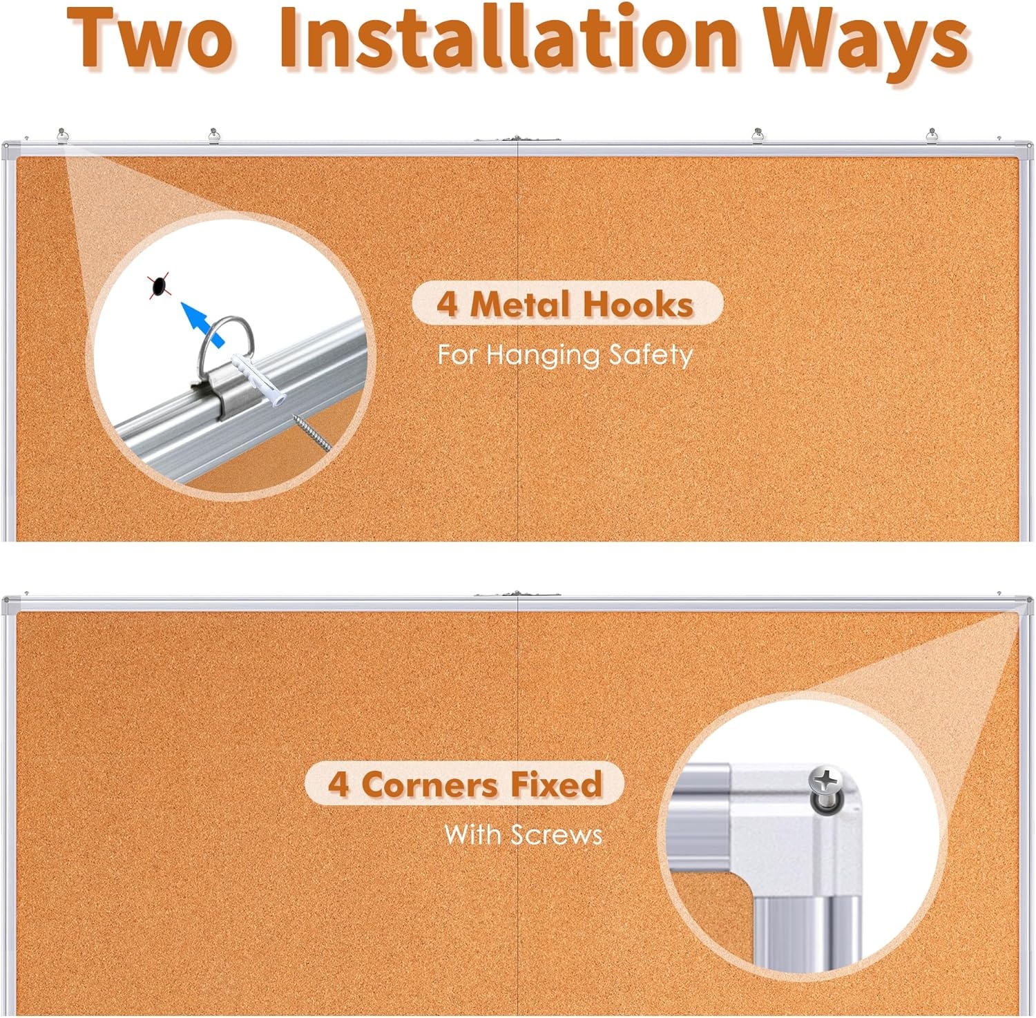 image:imagemaxtek Large Cork Board 96 x 48 in Bulletin Board for Walls 8x 4 Extra Aluminum Framed Corkboard Foldable Wall Mounted Back to School Pin Memo Notice Cork Board for Office Home Wall Display72x48 inches Silver