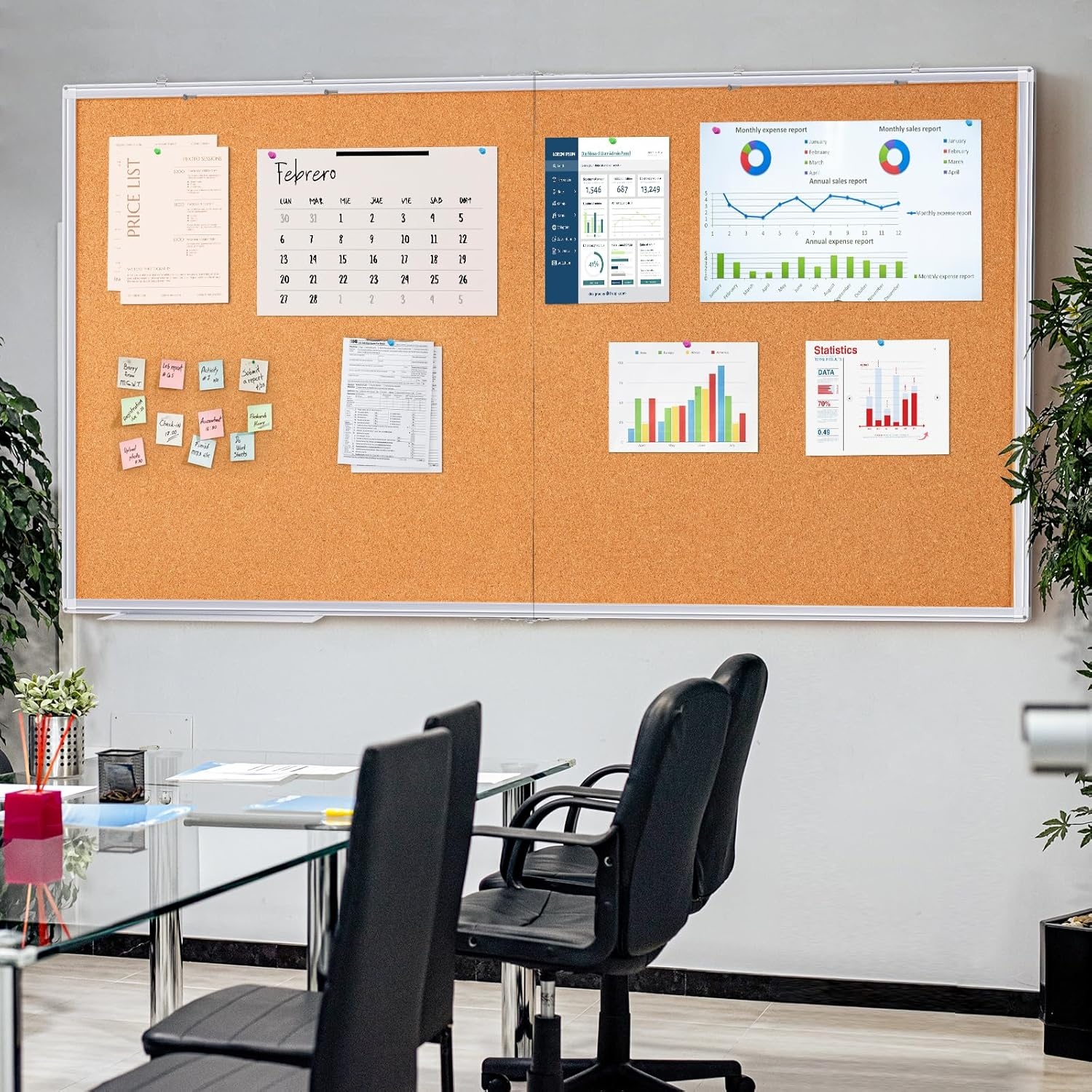image:imagemaxtek Large Cork Board 96 x 48 in Bulletin Board for Walls 8x 4 Extra Aluminum Framed Corkboard Foldable Wall Mounted Back to School Pin Memo Notice Cork Board for Office Home Wall Display96x48 inches Silver
