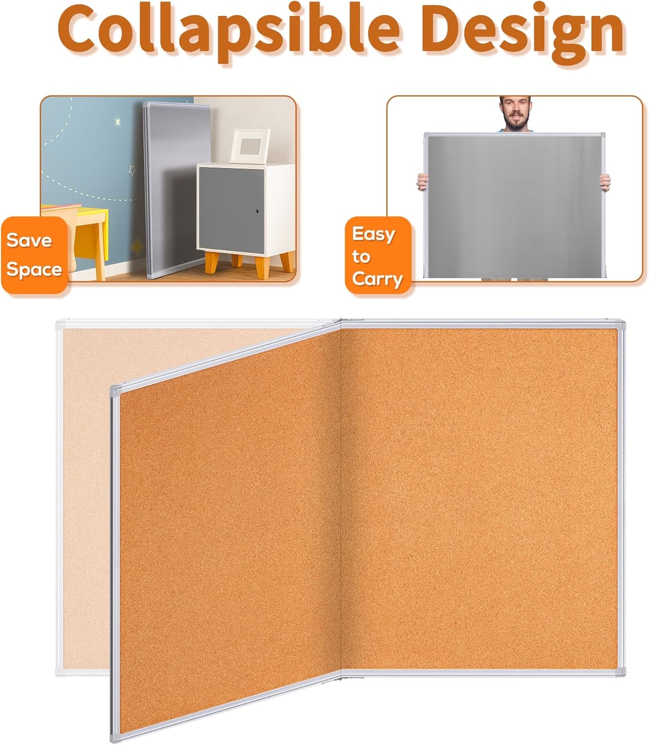 image:imagemaxtek Large Cork Board 96 x 48 in Bulletin Board for Walls 8x 4 Extra Aluminum Framed Corkboard Foldable Wall Mounted Back to School Pin Memo Notice Cork Board for Office Home Wall Display60x36 inches Silver