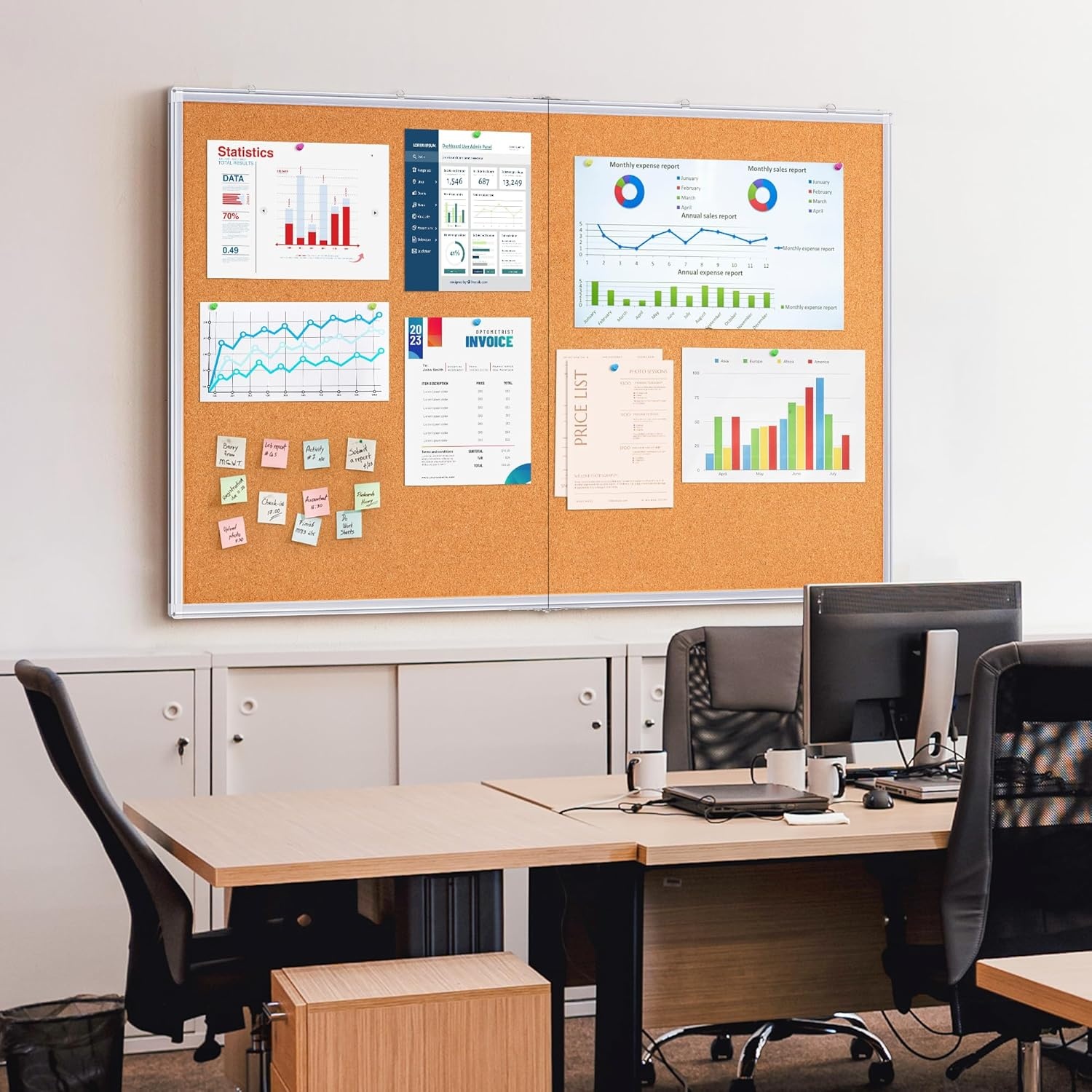 image:imagemaxtek Large Cork Board 96 x 48 in Bulletin Board for Walls 8x 4 Extra Aluminum Framed Corkboard Foldable Wall Mounted Back to School Pin Memo Notice Cork Board for Office Home Wall Display60x36 inches Silver
