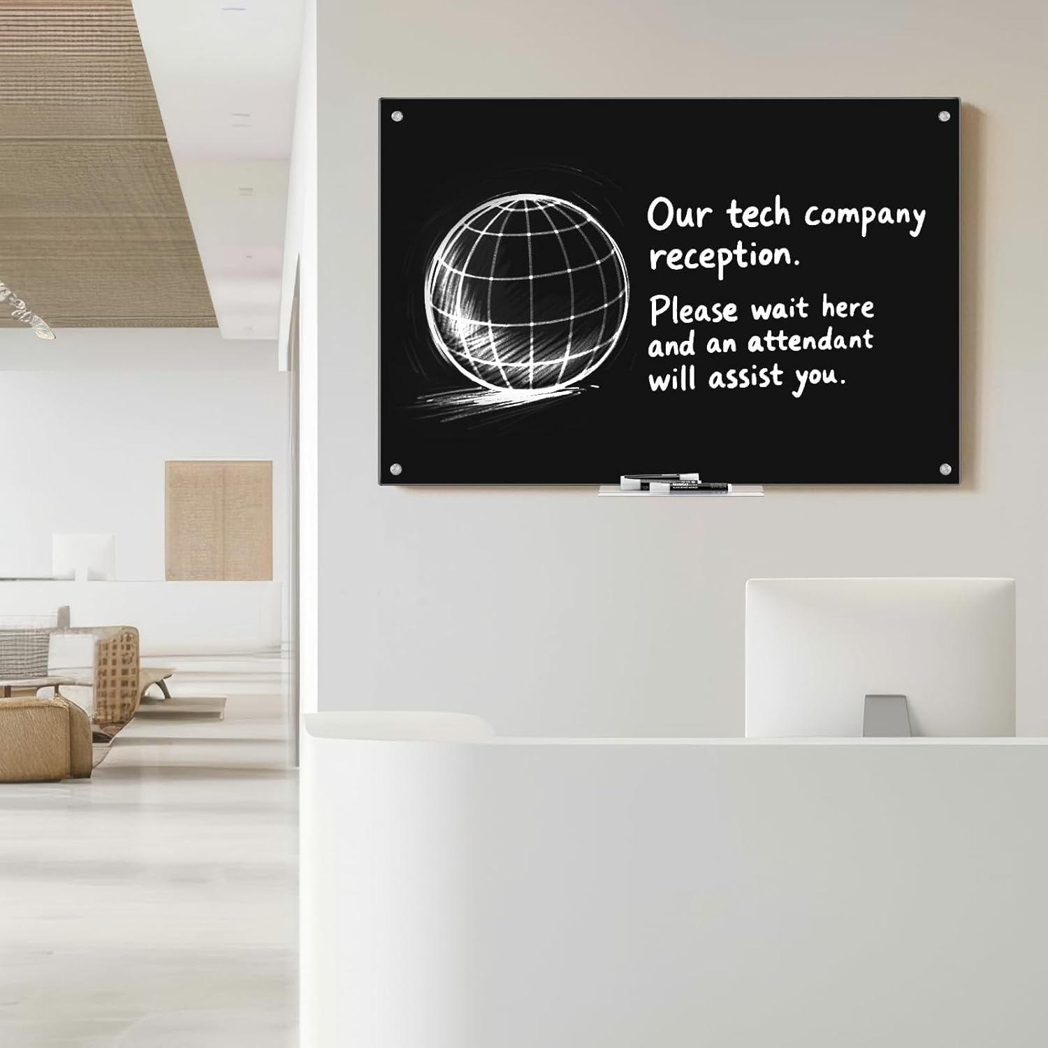 image:imagemaxtek Magnetic Glass Dry Erase White Board 48 x 32 Black Glass Board for Wall Mounted Includes 6 Magnets with Marker Tray 3 Markers and 1 Eraser for Classroom Home Office Supplies48W x 32H