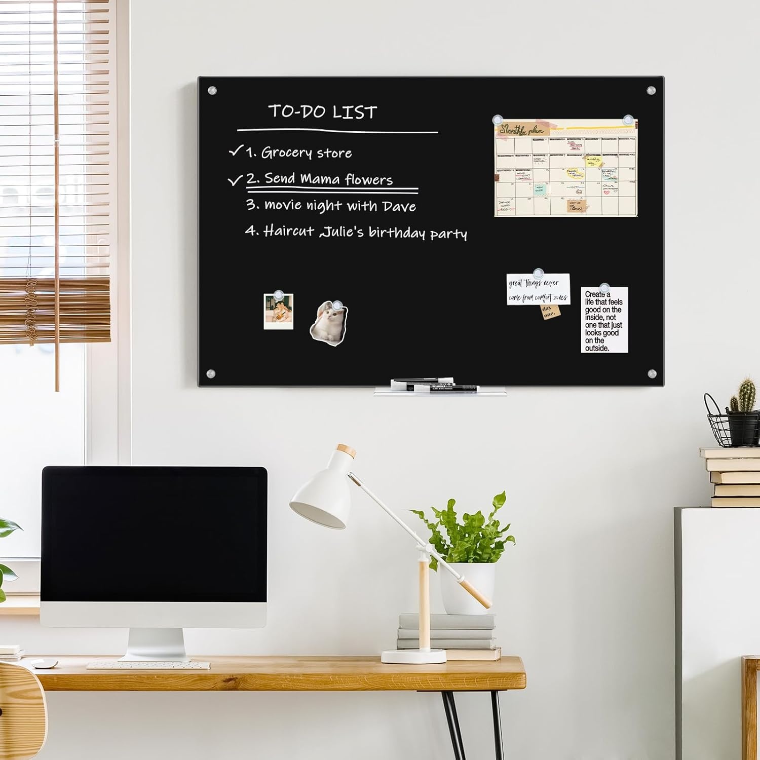 image:imagemaxtek Magnetic Glass Dry Erase White Board 48 x 32 Black Glass Board for Wall Mounted Includes 6 Magnets with Marker Tray 3 Markers and 1 Eraser for Classroom Home Office Supplies36W x 24H