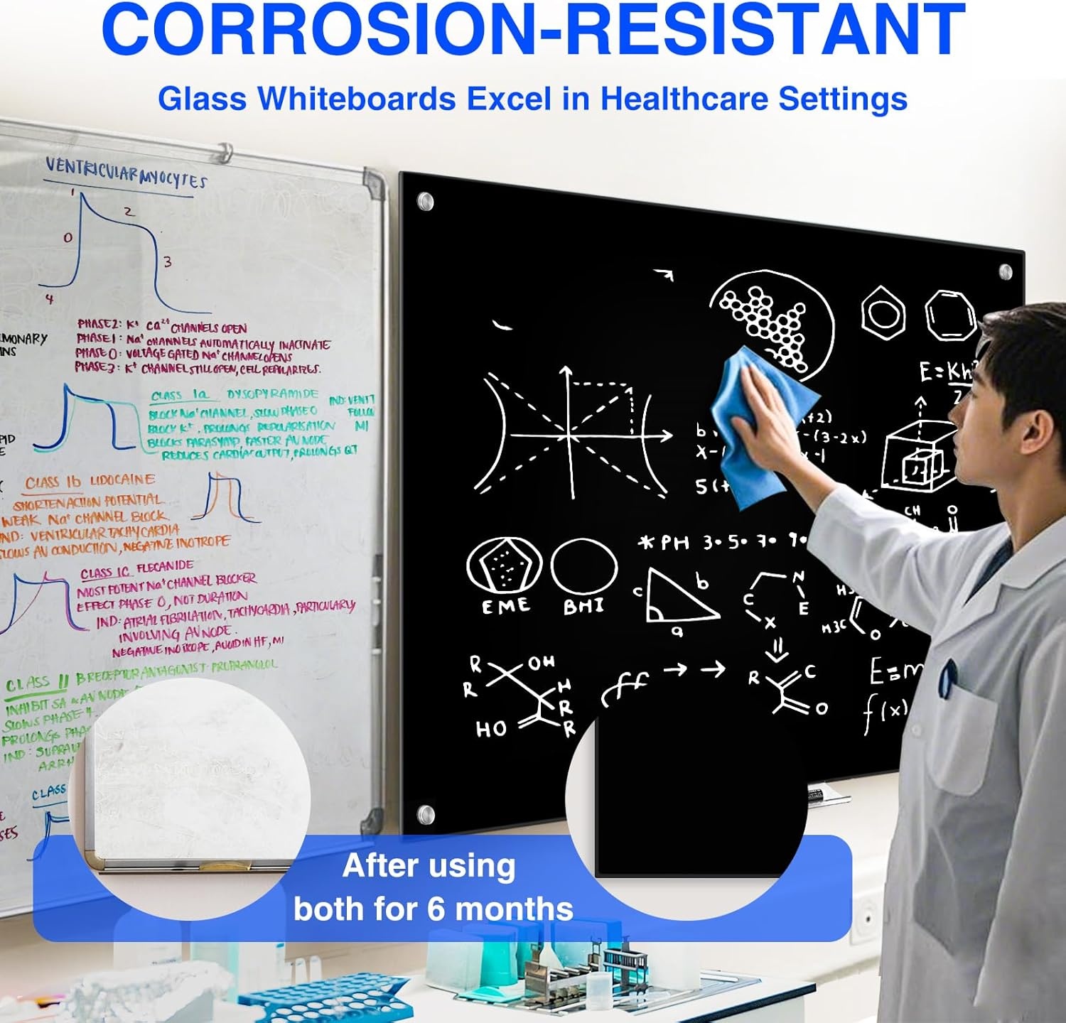 image:imagemaxtek Magnetic Glass Dry Erase White Board 48 x 32 Black Glass Board for Wall Mounted Includes 6 Magnets with Marker Tray 3 Markers and 1 Eraser for Classroom Home Office Supplies72W x 48H
