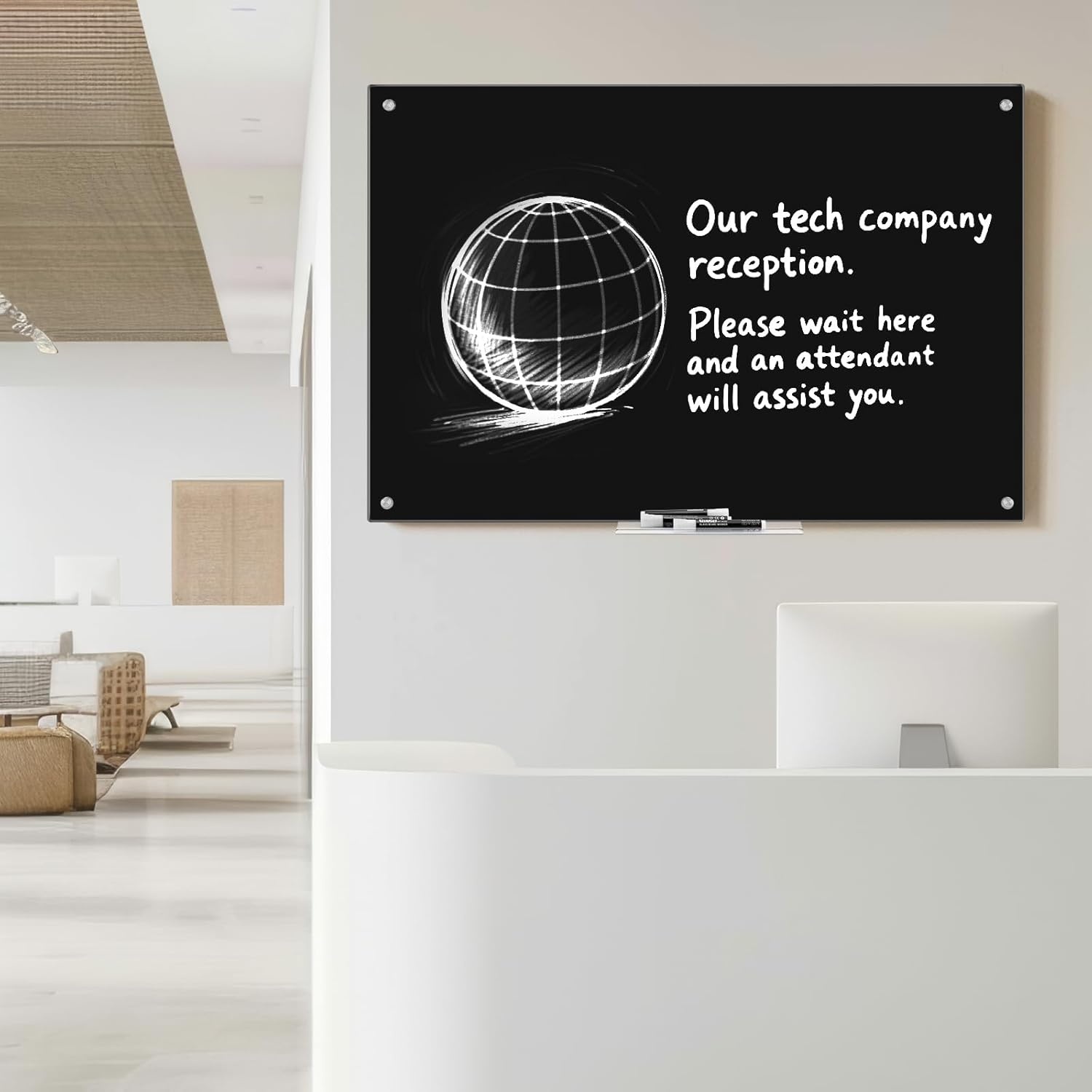 image:imagemaxtek Magnetic Glass Dry Erase White Board 48 x 32 Black Glass Board for Wall Mounted Includes 6 Magnets with Marker Tray 3 Markers and 1 Eraser for Classroom Home Office Supplies48W x 36H