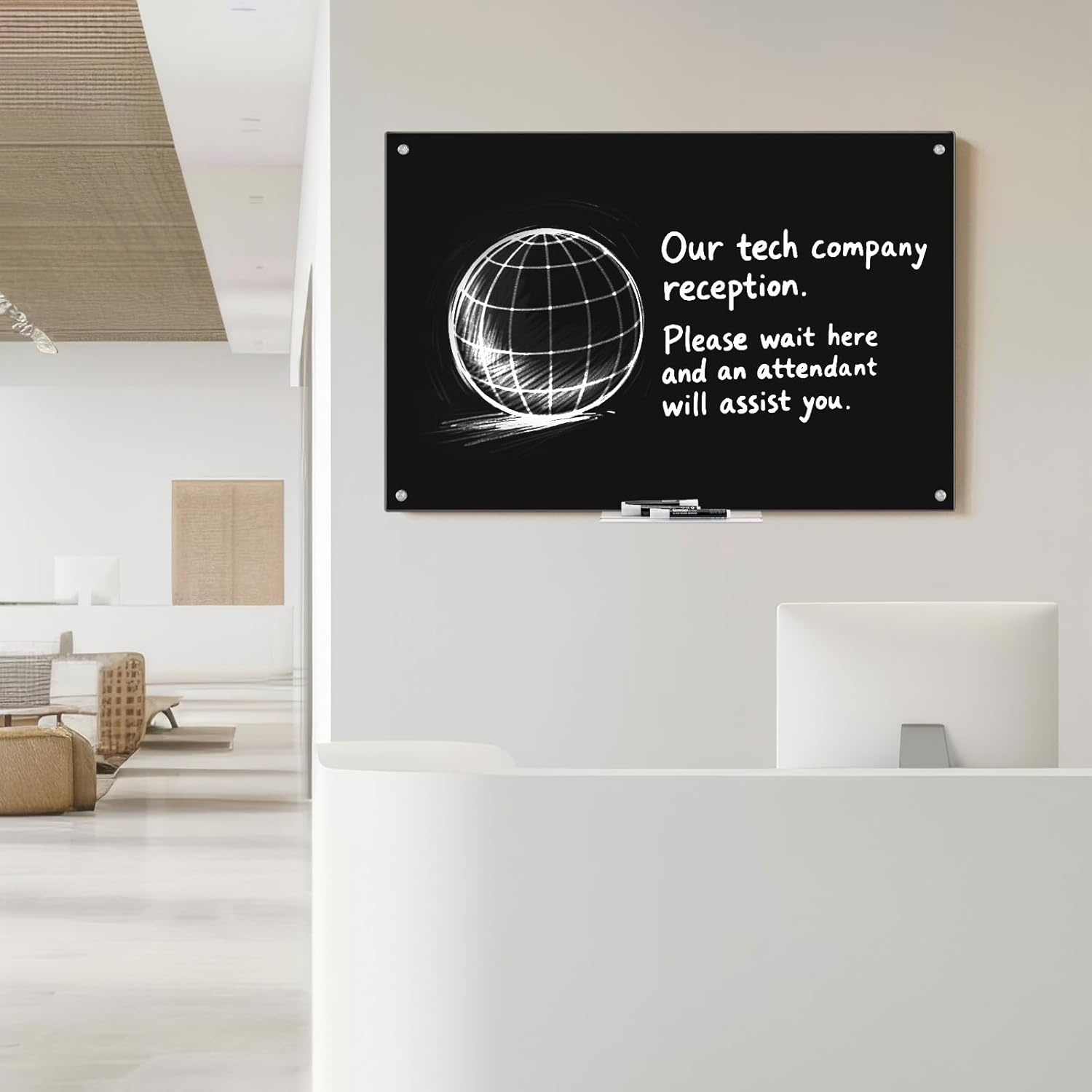 image:imagemaxtek Magnetic Glass Dry Erase White Board 48 x 32 Black Glass Board for Wall Mounted Includes 6 Magnets with Marker Tray 3 Markers and 1 Eraser for Classroom Home Office Supplies36W x 24H
