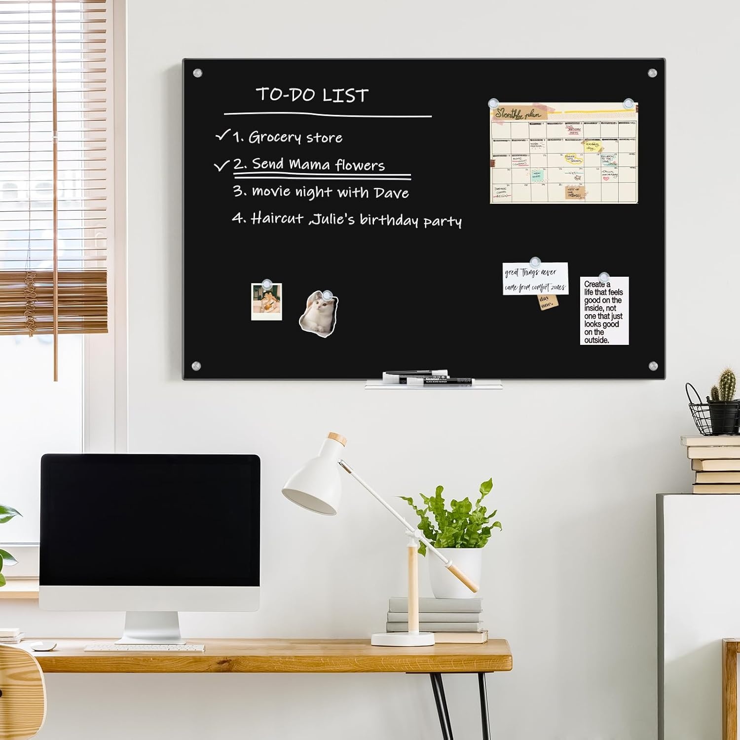 image:imagemaxtek Magnetic Glass Dry Erase White Board 48 x 32 Black Glass Board for Wall Mounted Includes 6 Magnets with Marker Tray 3 Markers and 1 Eraser for Classroom Home Office Supplies48W x 32H