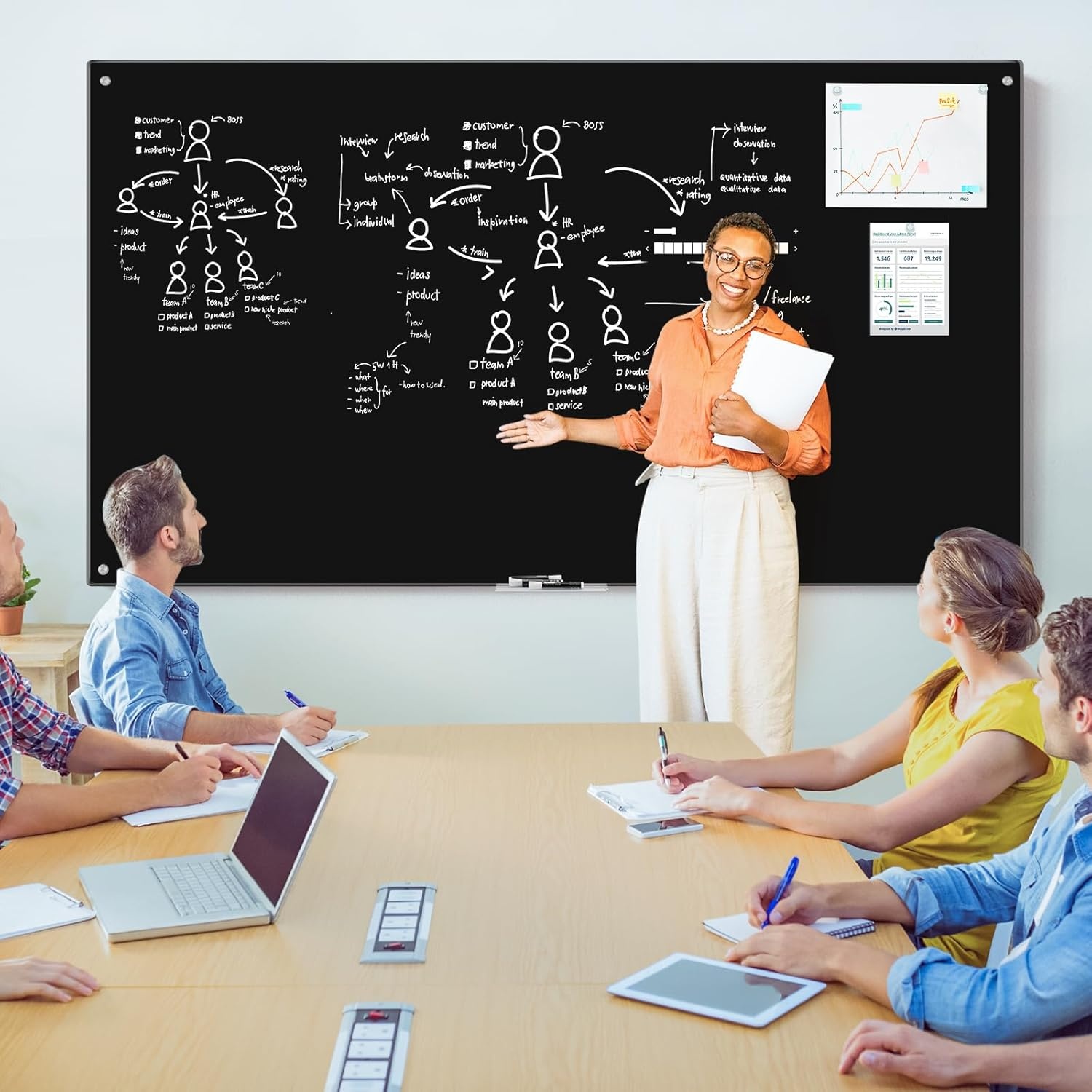 image:imagemaxtek Magnetic Glass Dry Erase White Board 48 x 32 Black Glass Board for Wall Mounted Includes 6 Magnets with Marker Tray 3 Markers and 1 Eraser for Classroom Home Office Supplies72W x 48H