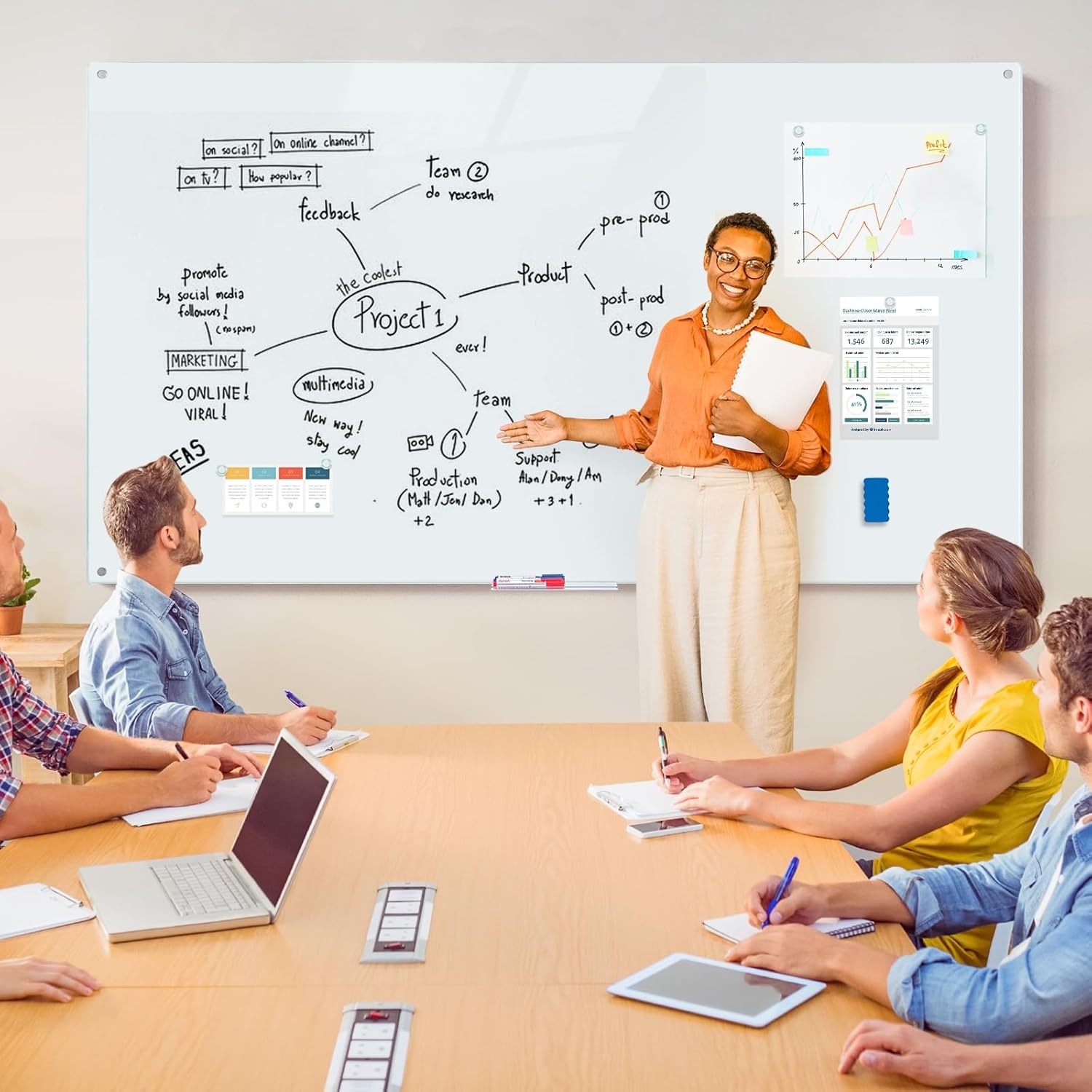 image:imagemaxtek Magnetic Glass Dry Erase White Board 48 x 36 Frameless Glass Board for Wall Mounted Includes 5 Magnets 3 Markers and 1 Eraser for Classroom Home Office Supplies White72 x 48