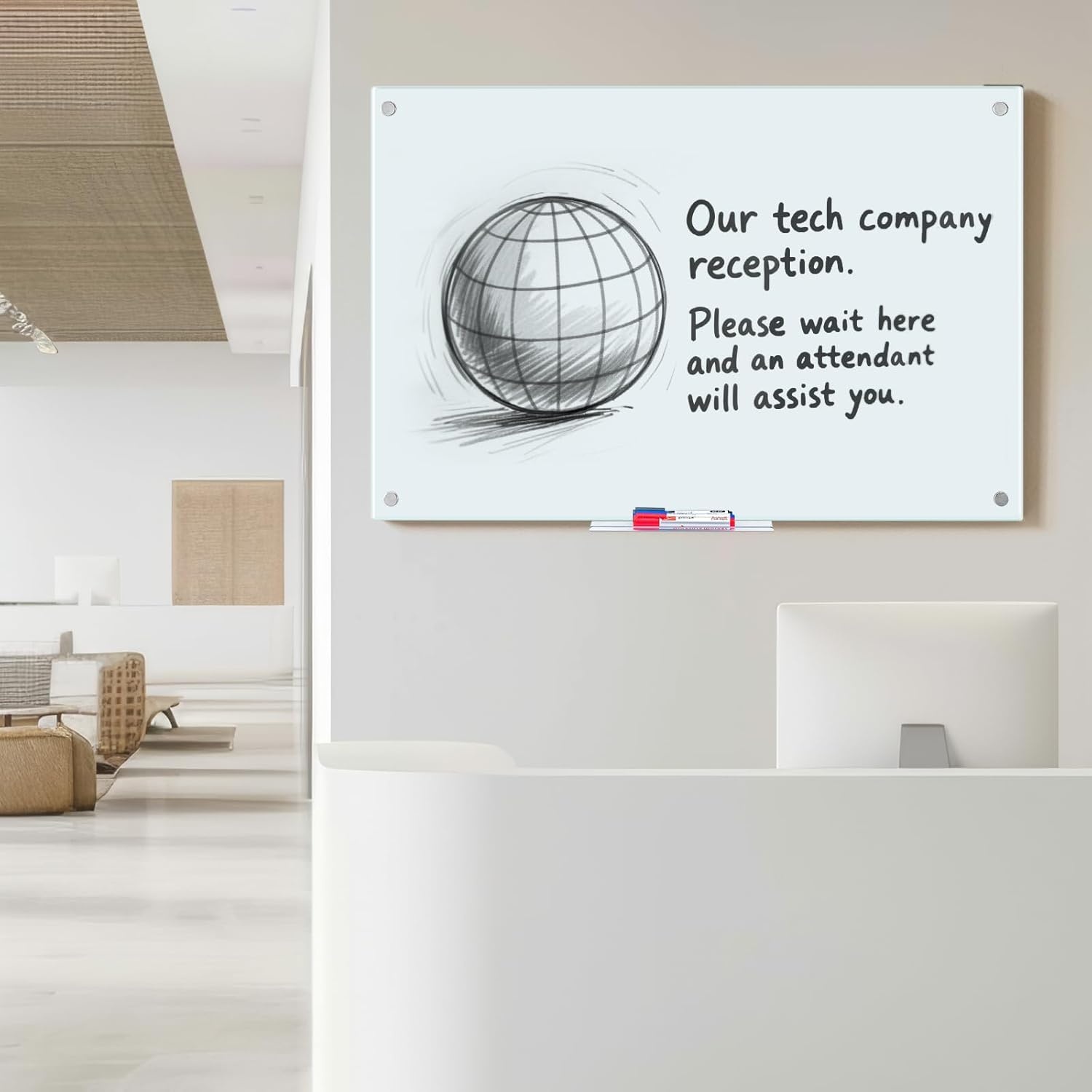 image:imagemaxtek Magnetic Glass Dry Erase White Board 48 x 36 Frameless Glass Board for Wall Mounted Includes 5 Magnets 3 Markers and 1 Eraser for Classroom Home Office Supplies White48 x 32