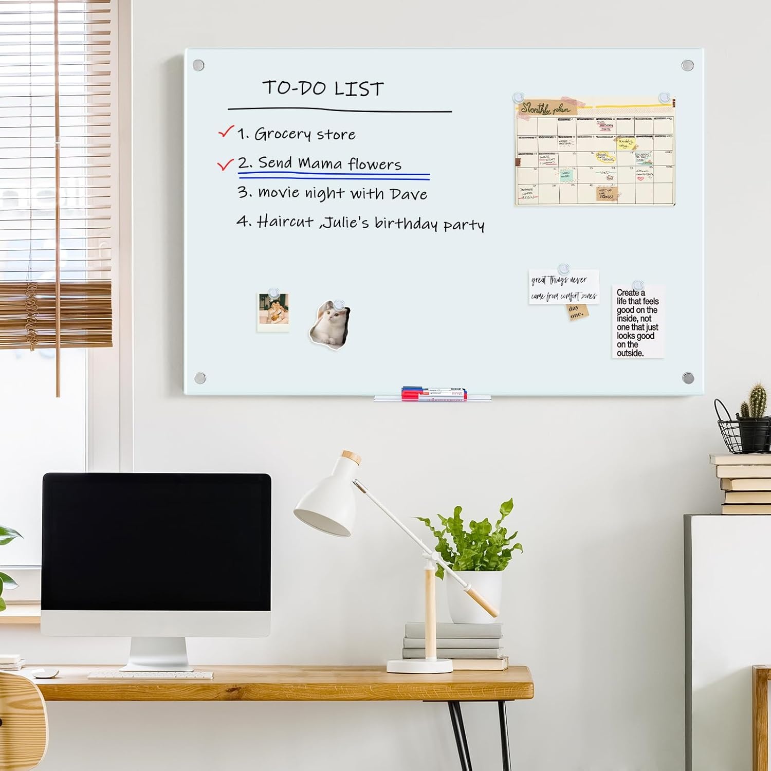 image:imagemaxtek Magnetic Glass Dry Erase White Board 48 x 36 Frameless Glass Board for Wall Mounted Includes 5 Magnets 3 Markers and 1 Eraser for Classroom Home Office Supplies White48W x 36H