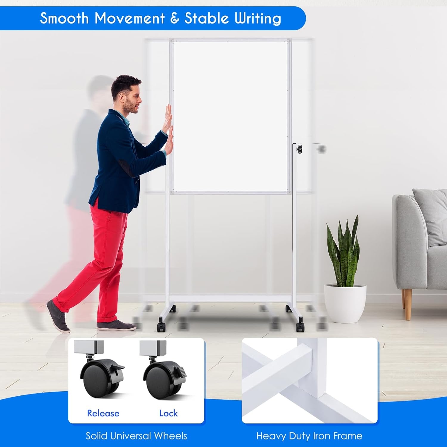 image:imagemaxtek Rolling White Board 44x28 Inches Magnetic Cork Board Combo Portable DoubleSided Dry Erase Board on Wheels Height Adjutable Easel Board for Home School Office44x28 in Silver