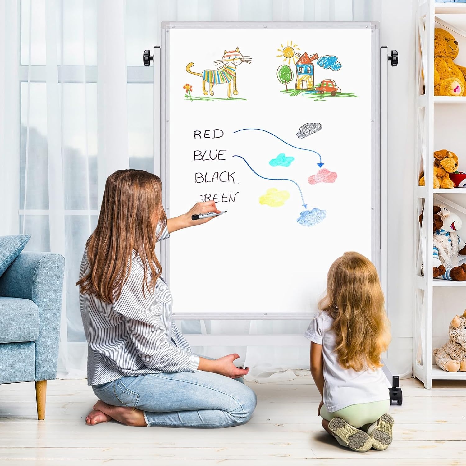 image:imagemaxtek Rolling White Board 44x28 Inches Magnetic Cork Board Combo Portable DoubleSided Dry Erase Board on Wheels Height Adjutable Easel Board for Home School Office44x28 in Silver