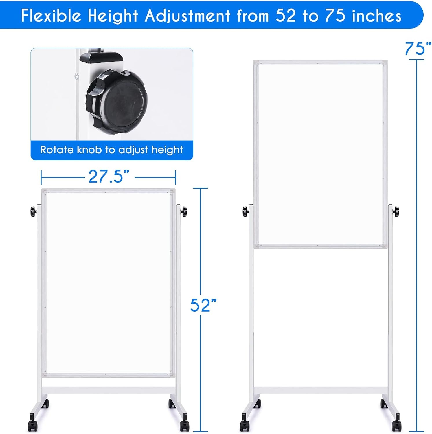 image:imagemaxtek Rolling White Board 44x28 Inches Magnetic Cork Board Combo Portable DoubleSided Dry Erase Board on Wheels Height Adjutable Easel Board for Home School Office44x28 in Silver