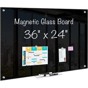 image:imagemaxtek Magnetic Glass Dry Erase White Board 48 x 32 Black Glass Board for Wall Mounted Includes 6 Magnets with Marker Tray 3 Markers and 1 Eraser for Classroom Home Office Supplies36W x 24H