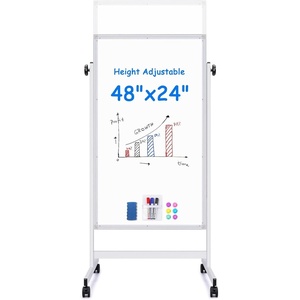 image:imagemaxtek Rolling White Board 44x28 Inches Magnetic Cork Board Combo Portable DoubleSided Dry Erase Board on Wheels Height Adjutable Easel Board for Home School Office24X48 in Silver