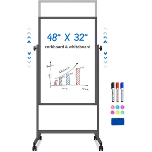 image:imagemaxtek Rolling White Board 44x28 Inches Magnetic Cork Board Combo Portable DoubleSided Dry Erase Board on Wheels Height Adjutable Easel Board for Home School Office48x32 in Black