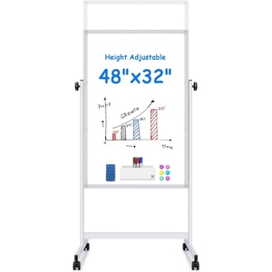 image:imagemaxtek Rolling White Board 44x28 Inches Magnetic Cork Board Combo Portable DoubleSided Dry Erase Board on Wheels Height Adjutable Easel Board for Home School Office48x32 in Silver