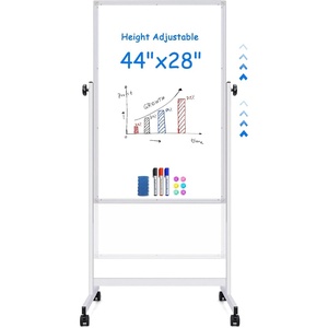 image:imagemaxtek Rolling White Board 44x28 Inches Magnetic Cork Board Combo Portable DoubleSided Dry Erase Board on Wheels Height Adjutable Easel Board for Home School Office44x28 in Silver
