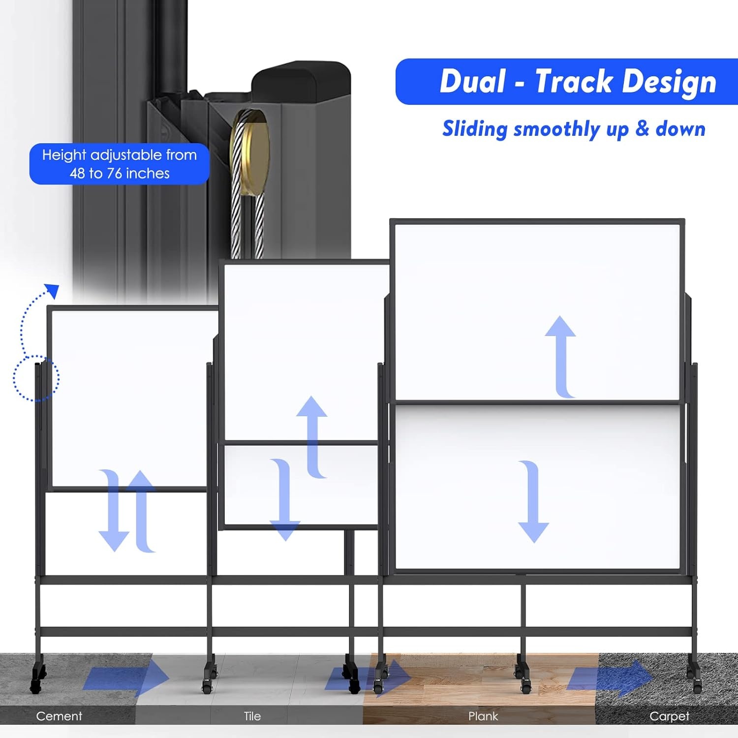 image:imageDoubleSided White Board on Wheels 48x60 Inch 4x5 Large Magnetic Mobile Dry Erase Board Height Adjustable Stand Rolling Whiteboard for Office Classroom Home School Use Black60W x 48H