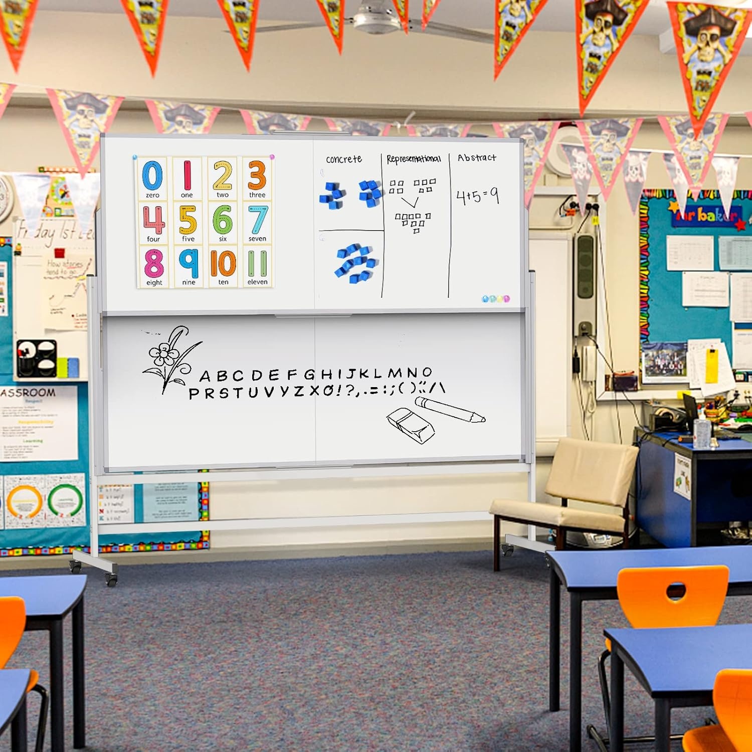 image:imageDoubleSided White Board on Wheels 48x60 Inch 4x5 Large Magnetic Mobile Dry Erase Board Height Adjustable Stand Rolling Whiteboard for Office Classroom Home School Use Black60W x 72H