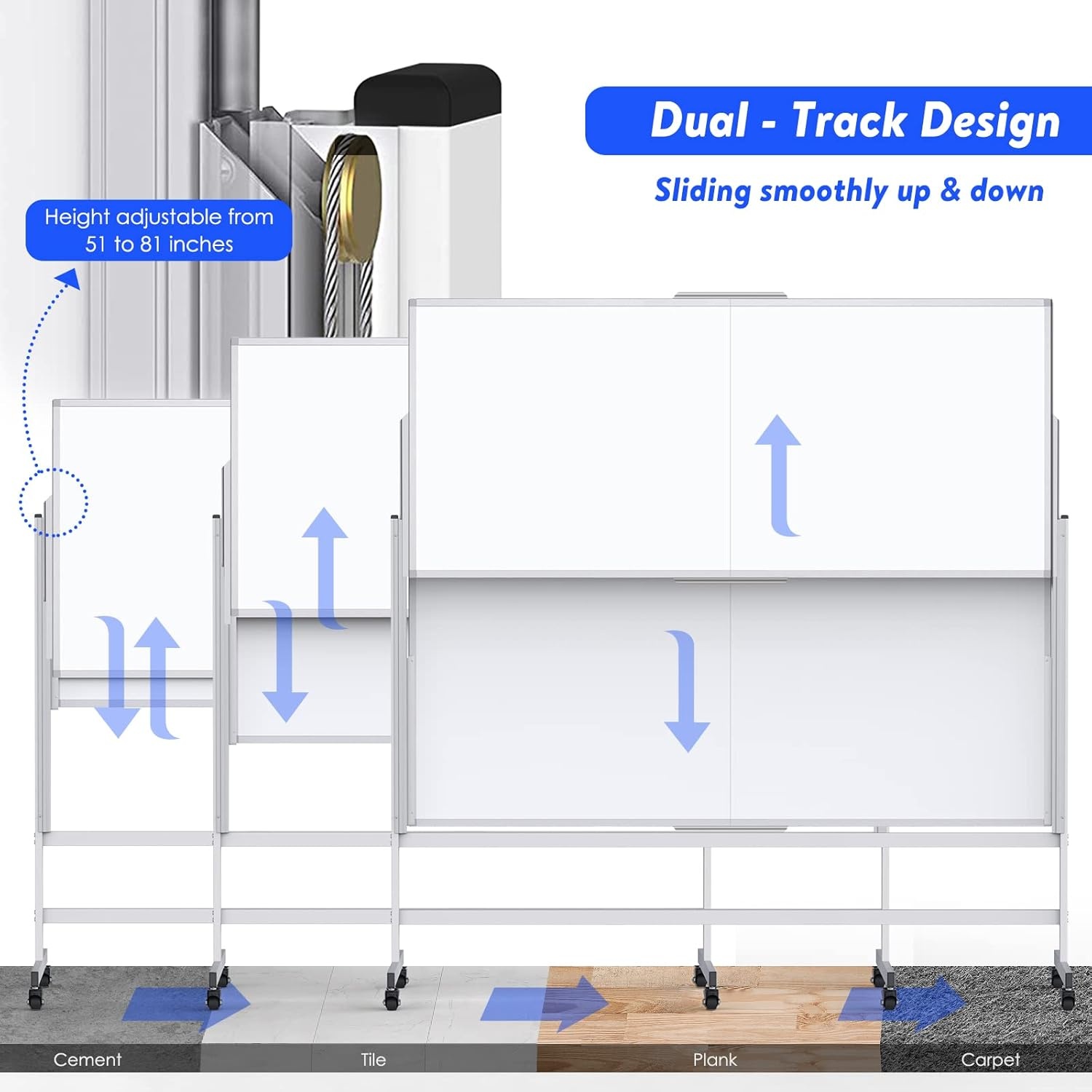 image:imageDoubleSided White Board on Wheels 48x60 Inch 4x5 Large Magnetic Mobile Dry Erase Board Height Adjustable Stand Rolling Whiteboard for Office Classroom Home School Use Black60W x 72H