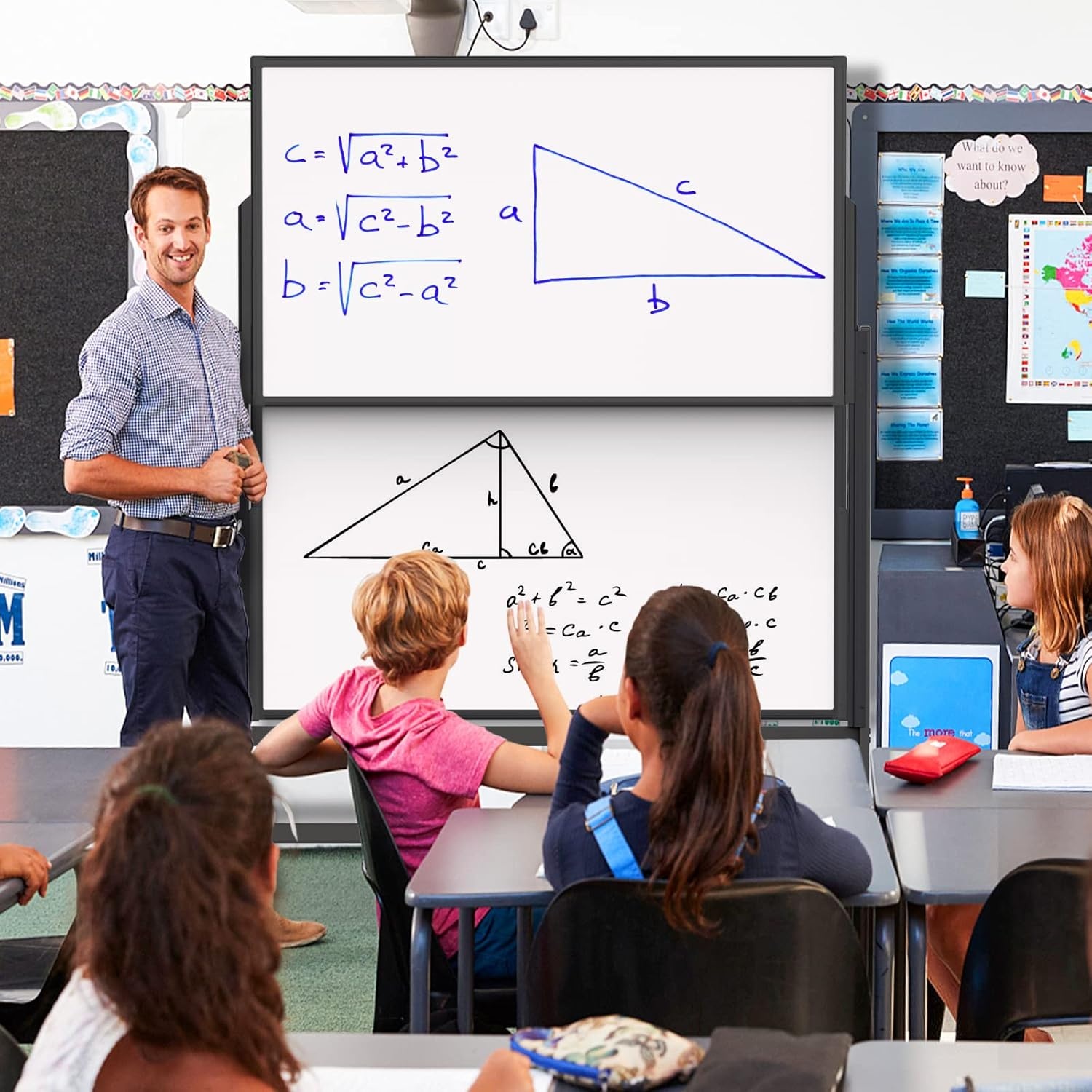 image:imageDoubleSided White Board on Wheels 48x60 Inch 4x5 Large Magnetic Mobile Dry Erase Board Height Adjustable Stand Rolling Whiteboard for Office Classroom Home School Use Black60W x 48H