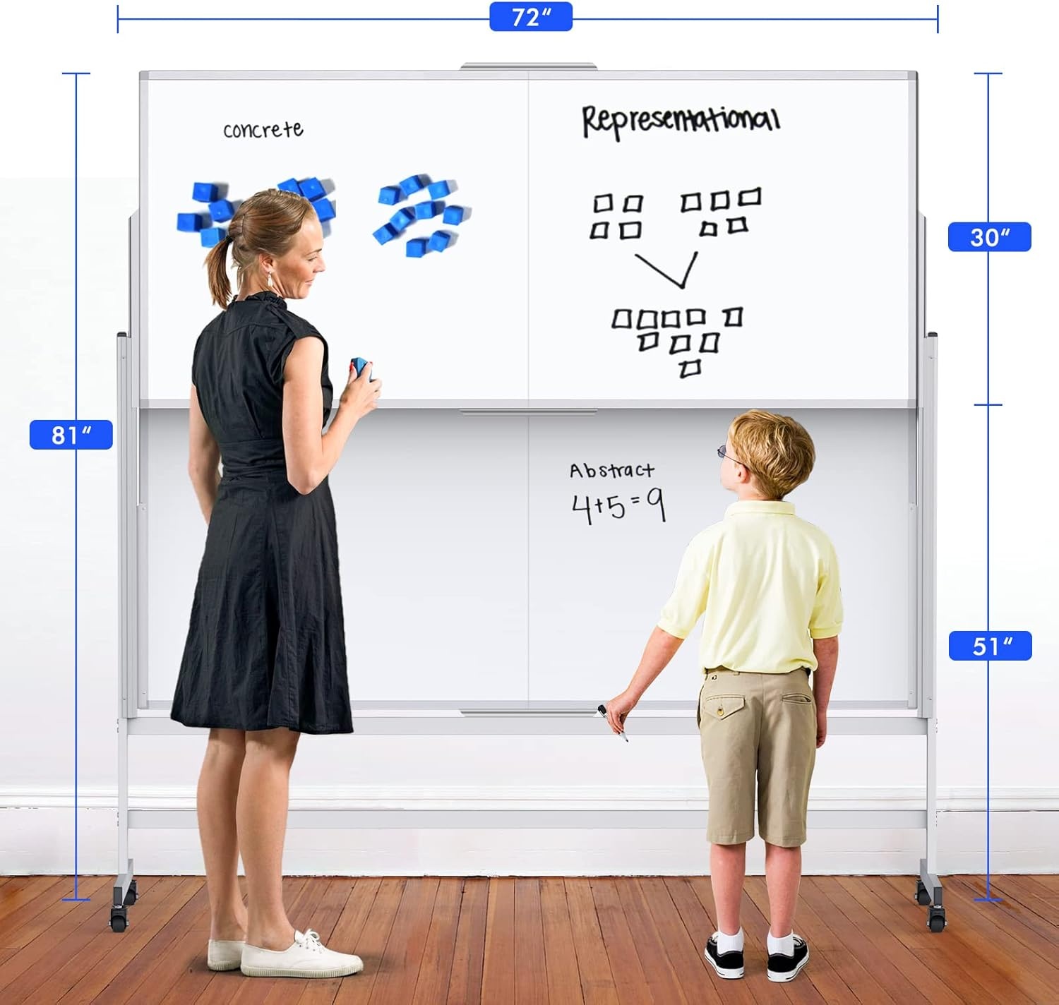 image:imageDoubleSided White Board on Wheels 48x60 Inch 4x5 Large Magnetic Mobile Dry Erase Board Height Adjustable Stand Rolling Whiteboard for Office Classroom Home School Use Black60W x 72H