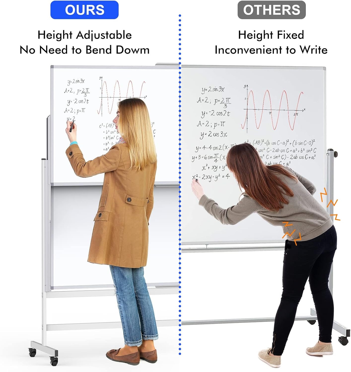 image:imageDoubleSided White Board on Wheels 48x60 Inch 4x5 Large Magnetic Mobile Dry Erase Board Height Adjustable Stand Rolling Whiteboard for Office Classroom Home School Use Black60W x 72H