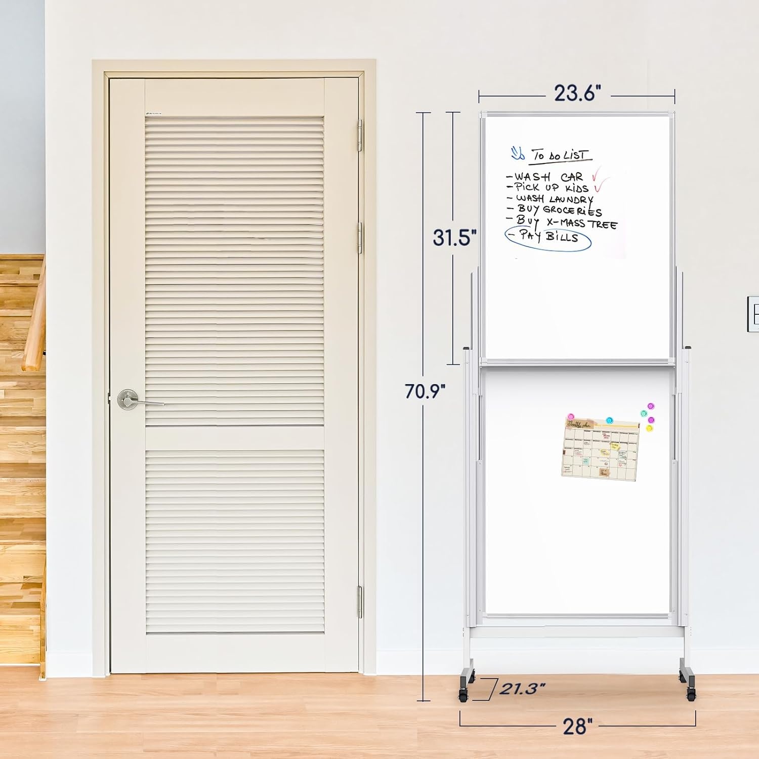 image:imageDoubleSided White Board on Wheels 48x60 Inch 4x5 Large Magnetic Mobile Dry Erase Board Height Adjustable Stand Rolling Whiteboard for Office Classroom Home School Use Black24x63 inch Silver