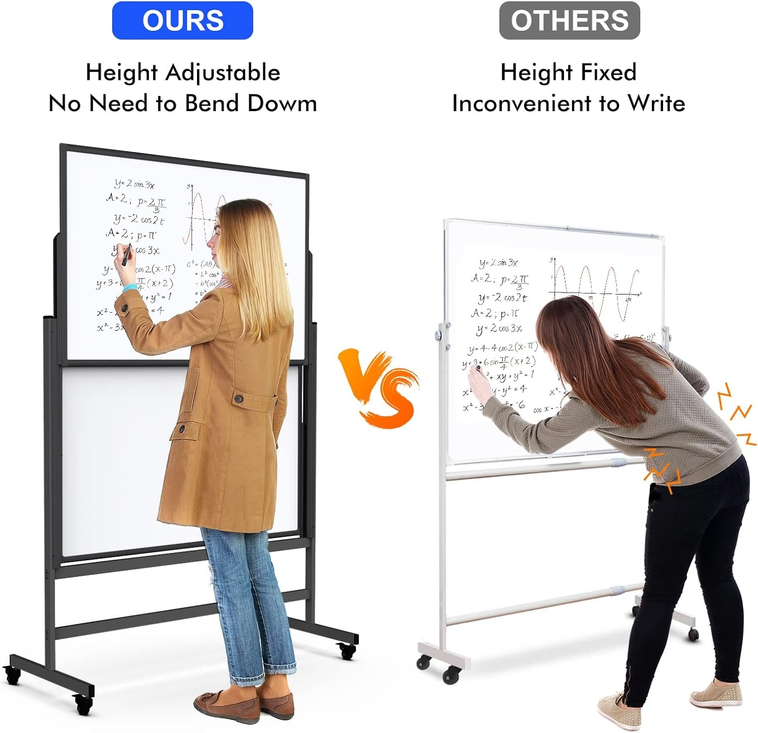 image:imageDoubleSided White Board on Wheels 48x60 Inch 4x5 Large Magnetic Mobile Dry Erase Board Height Adjustable Stand Rolling Whiteboard for Office Classroom Home School Use Black60W x 48H