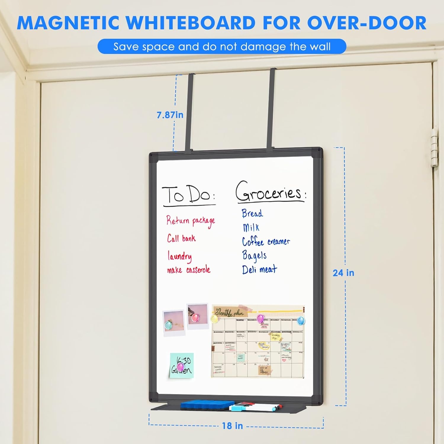 image:imageMagnetic Dry Erase Board for Doors 30x20 Inch Whiteboard with Adjustable Long Arm Hook Mount Easy to Install Portable Hanging White Board for Home Dorm Room Office Cubicle amp Small SpacesBlackBlack