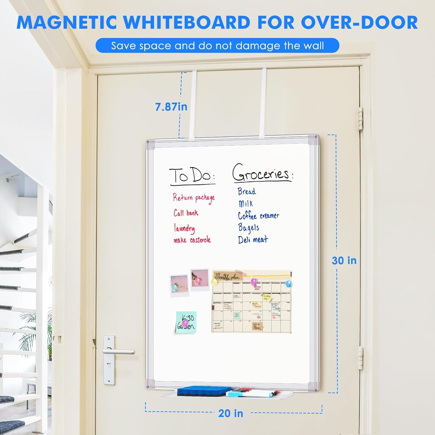 image:imageMagnetic Dry Erase Board for Doors 30x20 Inch Whiteboard with Adjustable Long Arm Hook Mount Easy to Install Portable Hanging White Board for Home Dorm Room Office Cubicle amp Small SpacesBlackSilver