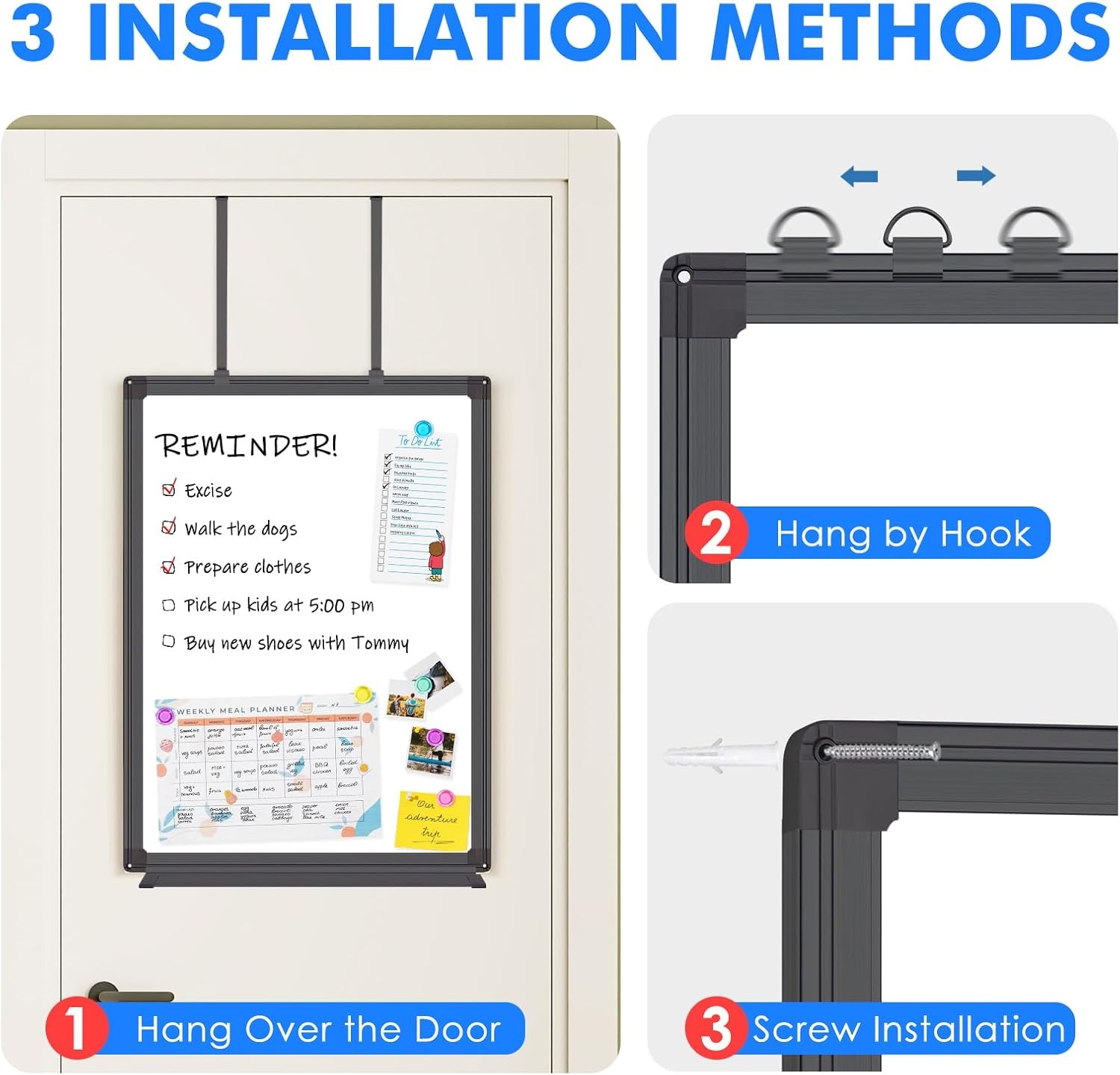 image:imageMagnetic Dry Erase Board for Doors 30x20 Inch Whiteboard with Adjustable Long Arm Hook Mount Easy to Install Portable Hanging White Board for Home Dorm Room Office Cubicle amp Small SpacesBlackBlack