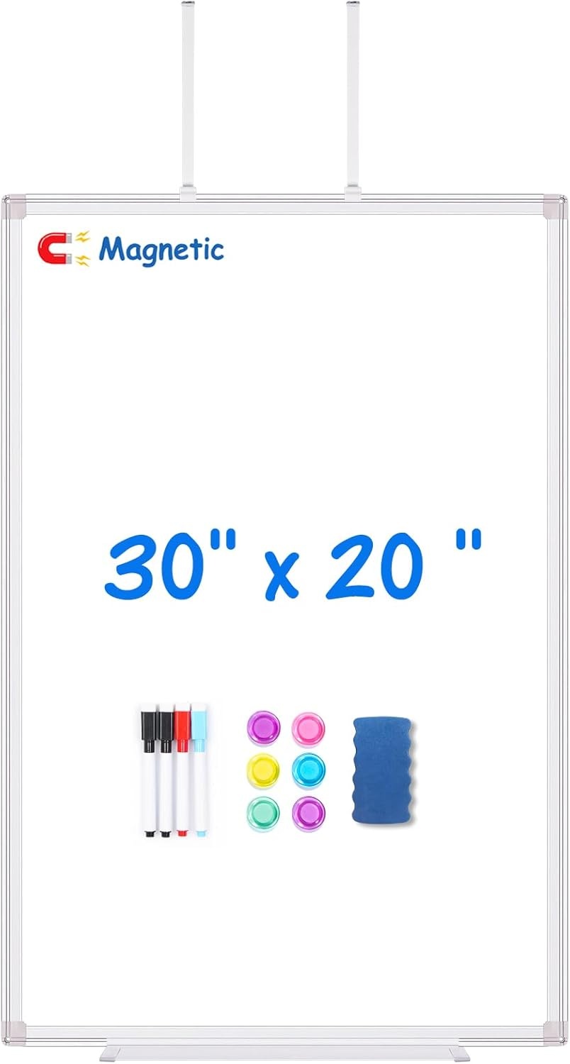 image:imageMagnetic Dry Erase Board for Doors 30x20 Inch Whiteboard with Adjustable Long Arm Hook Mount Easy to Install Portable Hanging White Board for Home Dorm Room Office Cubicle amp Small SpacesBlackSilver