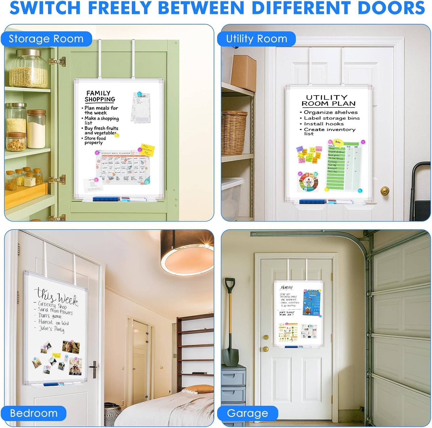 image:imageMagnetic Dry Erase Board for Doors 30x20 Inch Whiteboard with Adjustable Long Arm Hook Mount Easy to Install Portable Hanging White Board for Home Dorm Room Office Cubicle amp Small SpacesBlackSilver