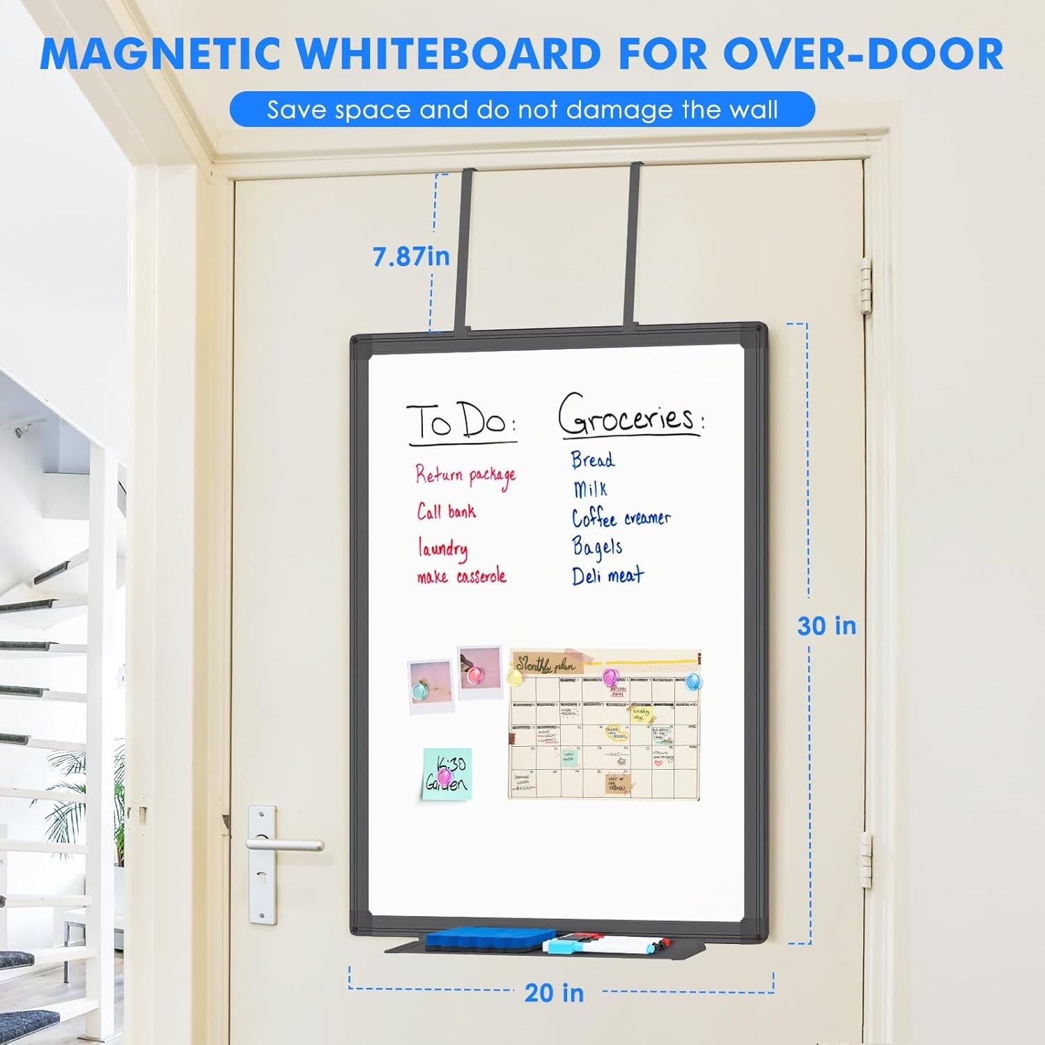 image:imageMagnetic Dry Erase Board for Doors 30x20 Inch Whiteboard with Adjustable Long Arm Hook Mount Easy to Install Portable Hanging White Board for Home Dorm Room Office Cubicle amp Small SpacesBlackBlack