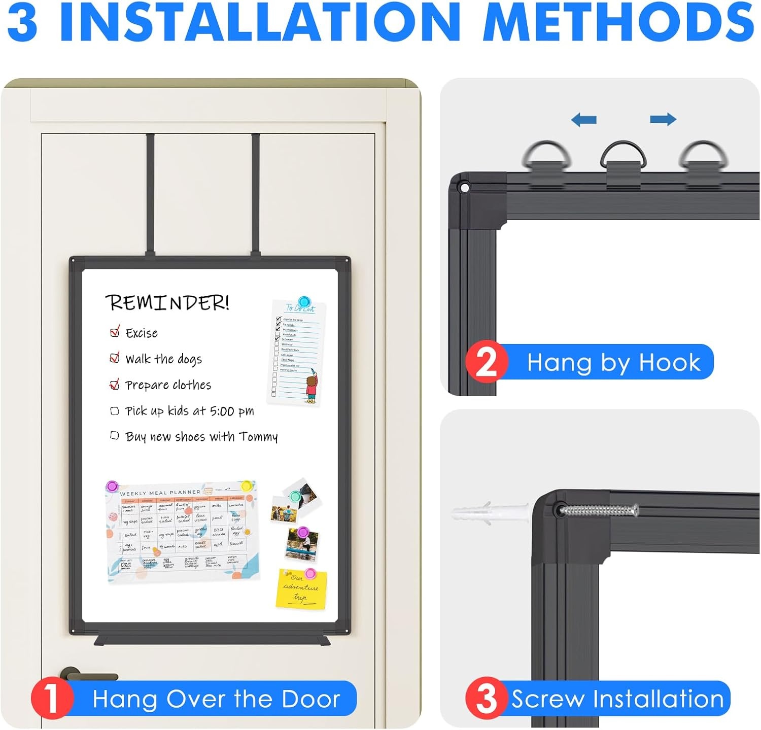 image:imageMagnetic Dry Erase Board for Doors 30x20 Inch Whiteboard with Adjustable Long Arm Hook Mount Easy to Install Portable Hanging White Board for Home Dorm Room Office Cubicle amp Small SpacesBlackBlack