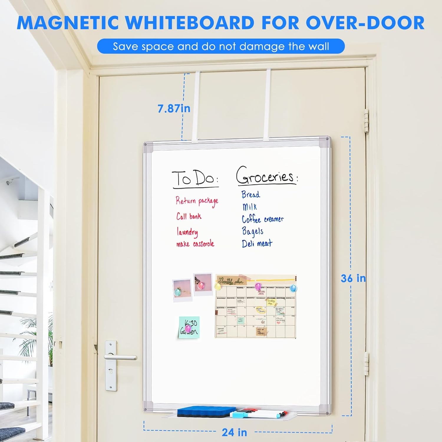 image:imageMagnetic Dry Erase Board for Doors 30x20 Inch Whiteboard with Adjustable Long Arm Hook Mount Easy to Install Portable Hanging White Board for Home Dorm Room Office Cubicle amp Small SpacesBlackSilver