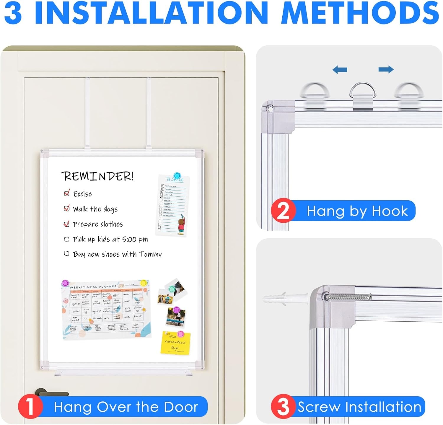 image:imageMagnetic Dry Erase Board for Doors 30x20 Inch Whiteboard with Adjustable Long Arm Hook Mount Easy to Install Portable Hanging White Board for Home Dorm Room Office Cubicle amp Small SpacesBlackSilver