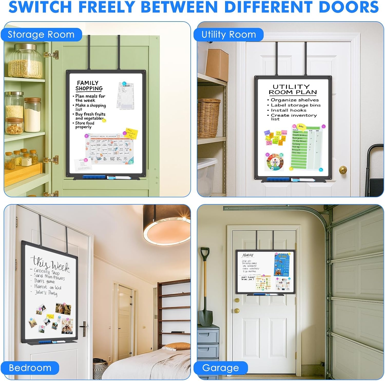 image:imageMagnetic Dry Erase Board for Doors 30x20 Inch Whiteboard with Adjustable Long Arm Hook Mount Easy to Install Portable Hanging White Board for Home Dorm Room Office Cubicle amp Small SpacesBlackBlack