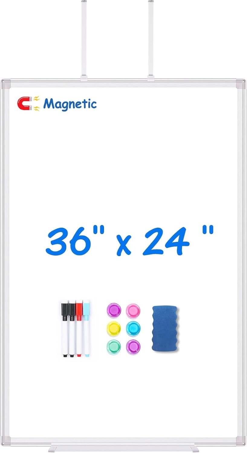 image:imageMagnetic Dry Erase Board for Doors 30x20 Inch Whiteboard with Adjustable Long Arm Hook Mount Easy to Install Portable Hanging White Board for Home Dorm Room Office Cubicle amp Small SpacesBlackSilver