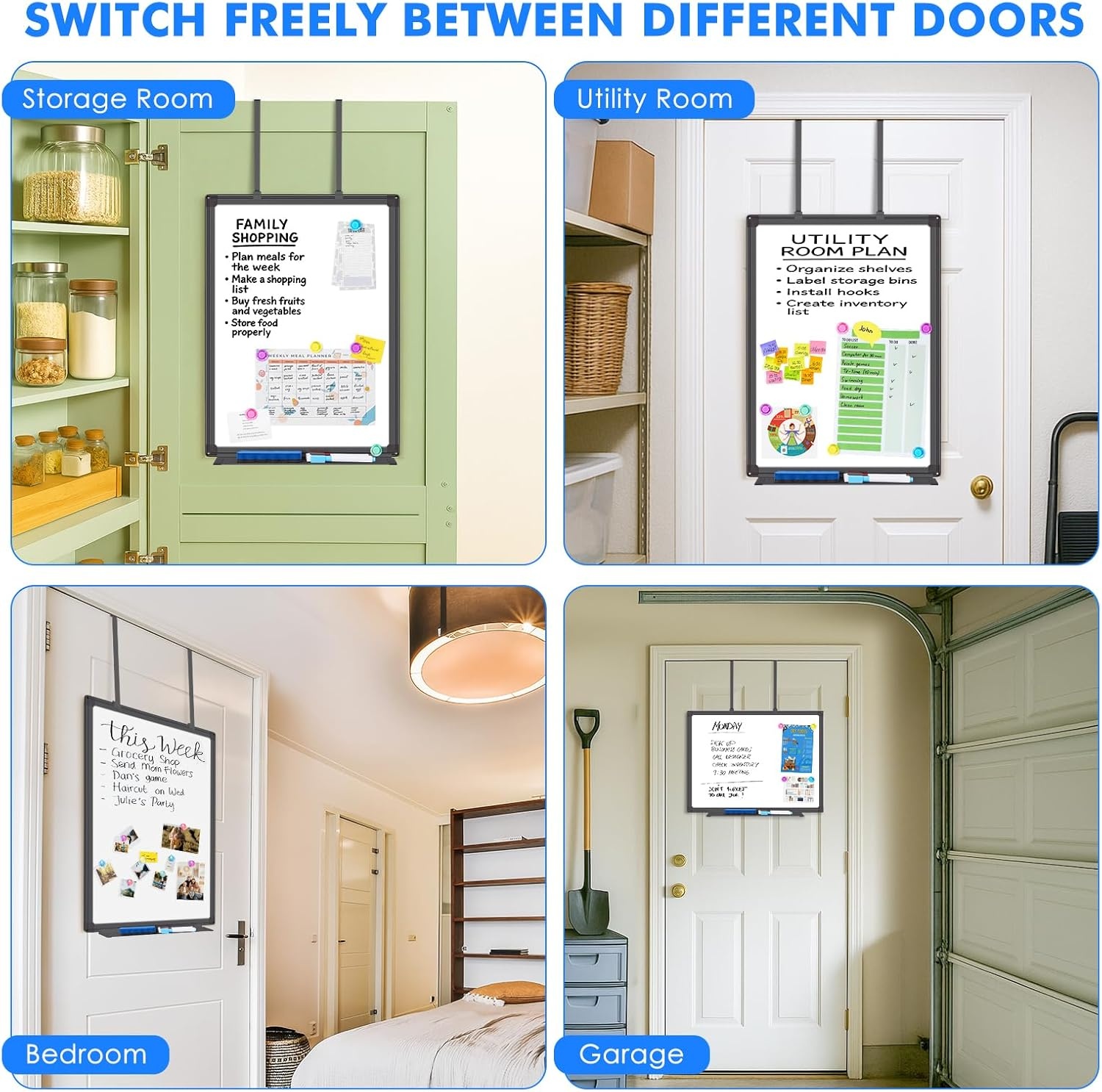 image:imageMagnetic Dry Erase Board for Doors 30x20 Inch Whiteboard with Adjustable Long Arm Hook Mount Easy to Install Portable Hanging White Board for Home Dorm Room Office Cubicle amp Small SpacesBlackBlack