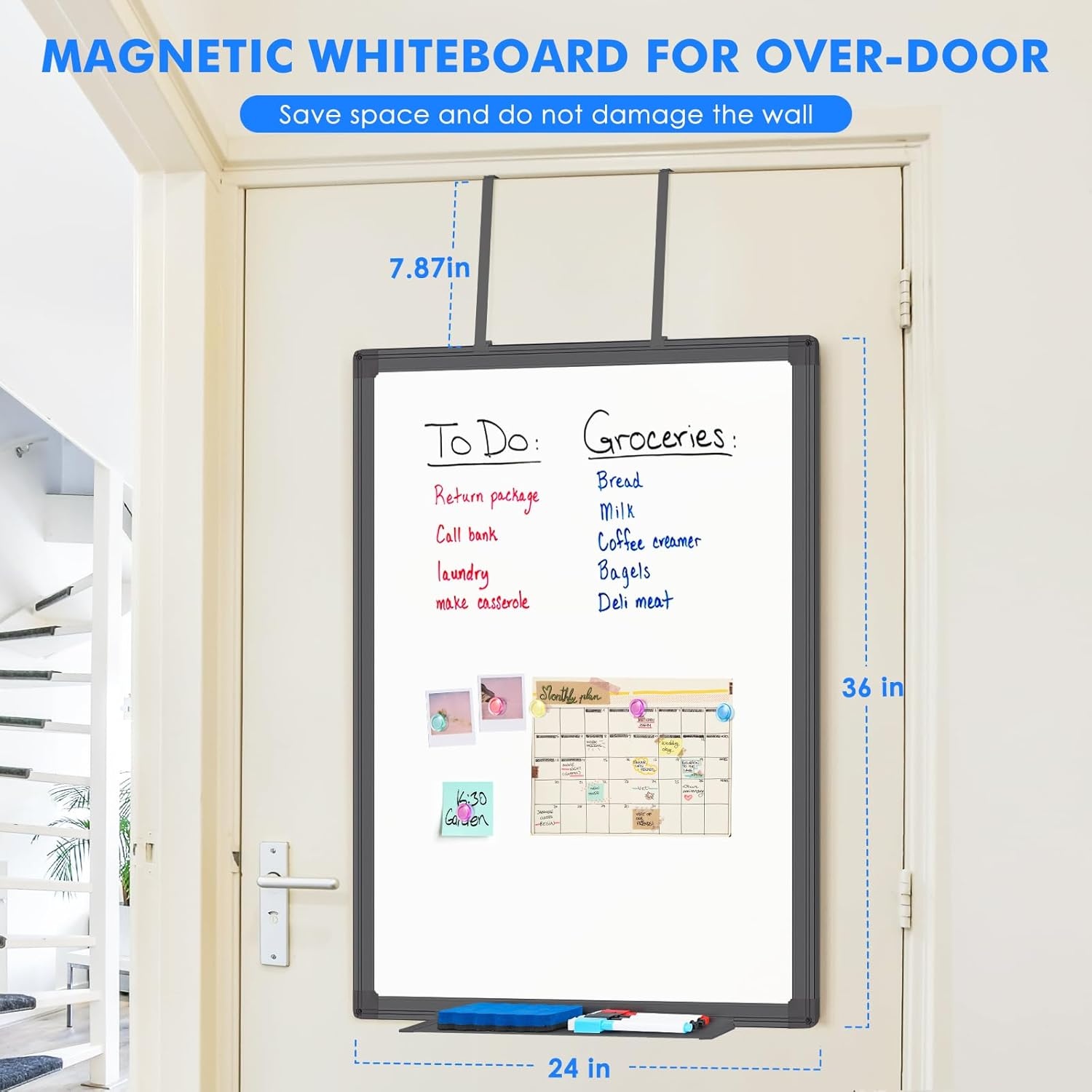 image:imageMagnetic Dry Erase Board for Doors 30x20 Inch Whiteboard with Adjustable Long Arm Hook Mount Easy to Install Portable Hanging White Board for Home Dorm Room Office Cubicle amp Small SpacesBlackBlack