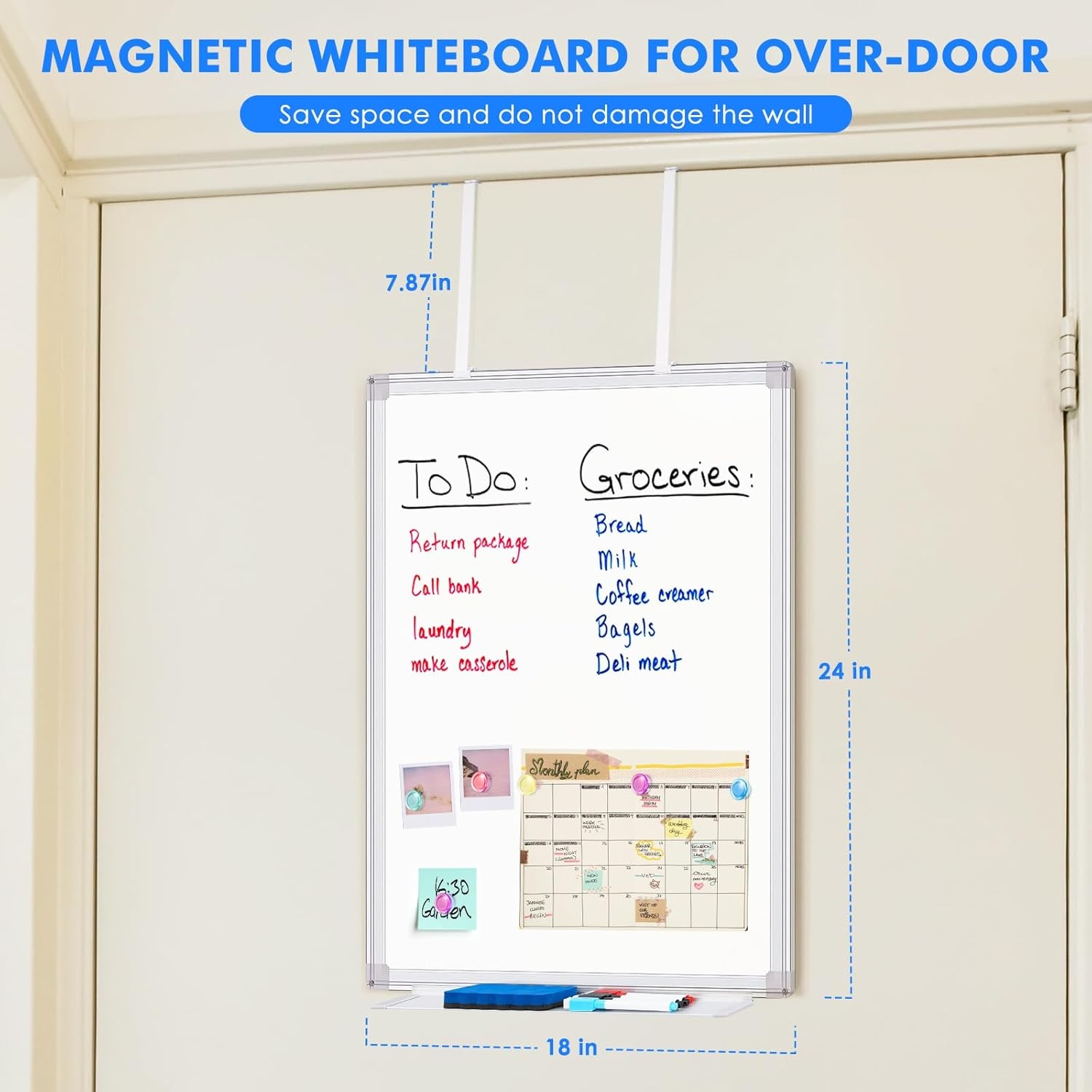 image:imageMagnetic Dry Erase Board for Doors 30x20 Inch Whiteboard with Adjustable Long Arm Hook Mount Easy to Install Portable Hanging White Board for Home Dorm Room Office Cubicle amp Small SpacesBlackSilver