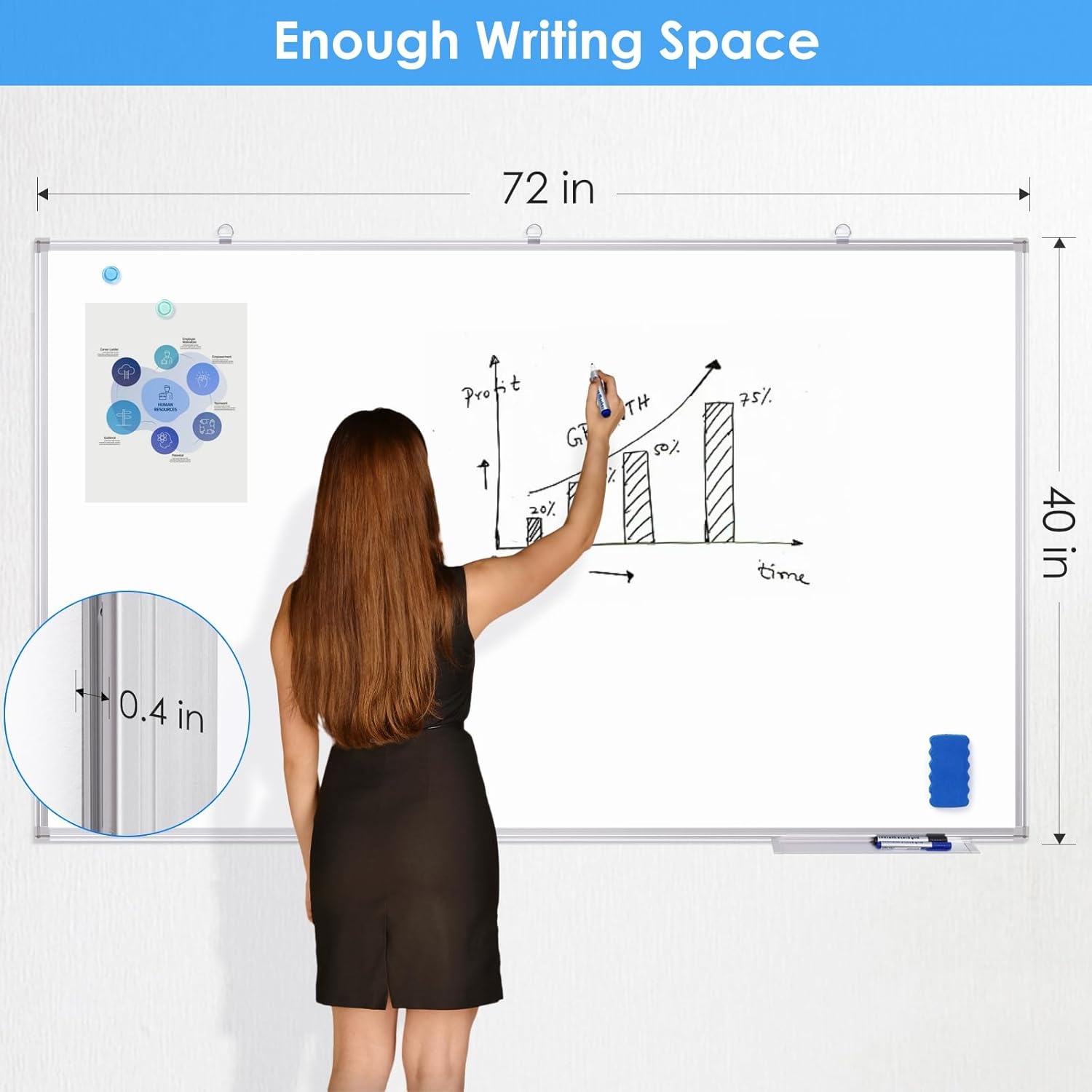 image:imageMaxtek White Board Dry Erase 72 x 48 Magnetic Dry Erase Whiteboard for Wall 6 x 4 WallMounted Aluminum Frame Versatile Presentation Marker Board with a Long Pen Tray for Classroom Office amp Home72 x 40 inches
