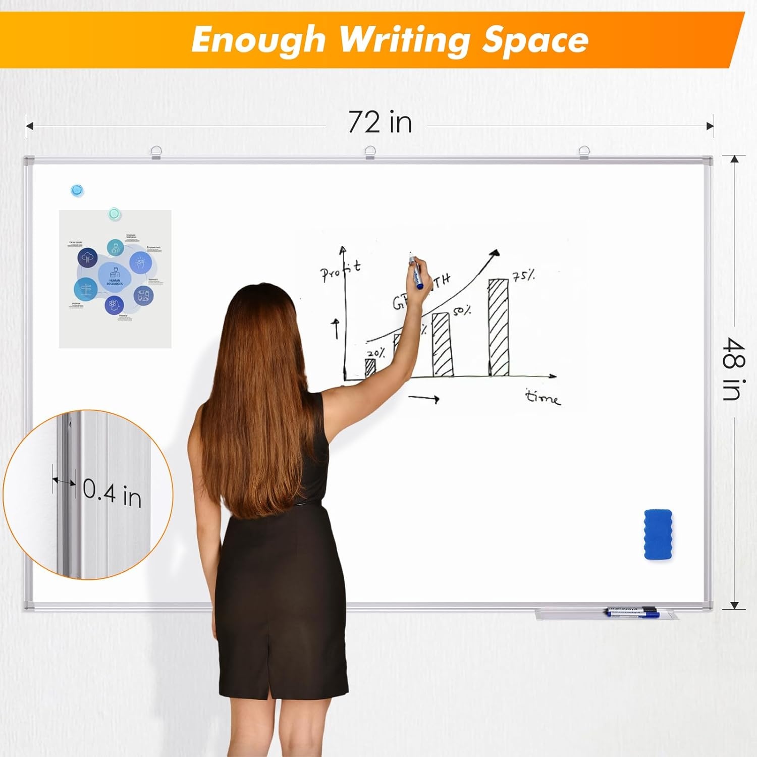 image:imageMaxtek White Board Dry Erase 72 x 48 Magnetic Dry Erase Whiteboard for Wall 6 x 4 WallMounted Aluminum Frame Versatile Presentation Marker Board with a Long Pen Tray for Classroom Office amp Home72W x 48H