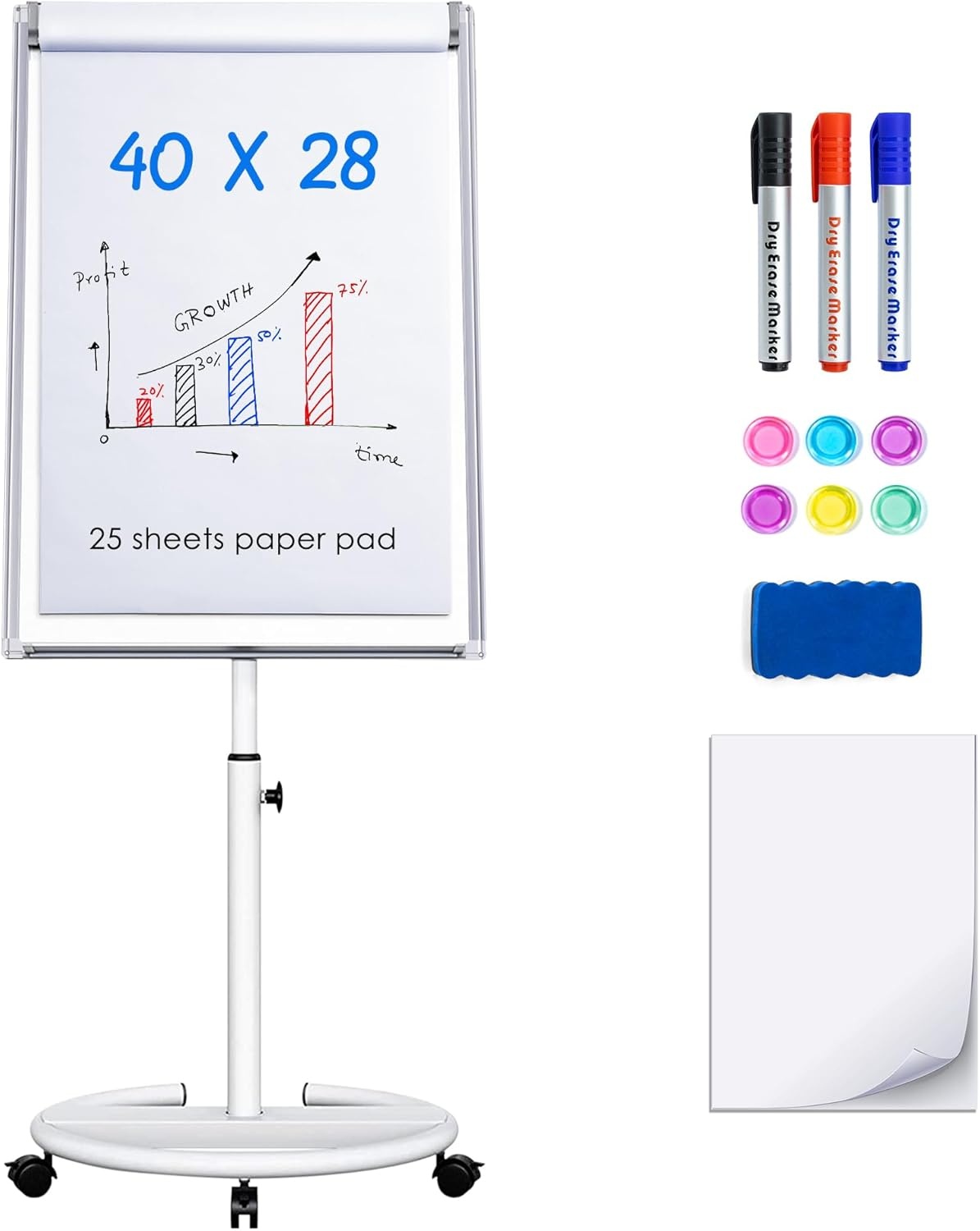 image:imageMobile Whiteboard 36 x 24 inches Portable Magnetic Dry Erase Board 3 x 2 Stand Easel White Board Dry Erase Easel Standing Board wFlipchart Hooks BlackWhite